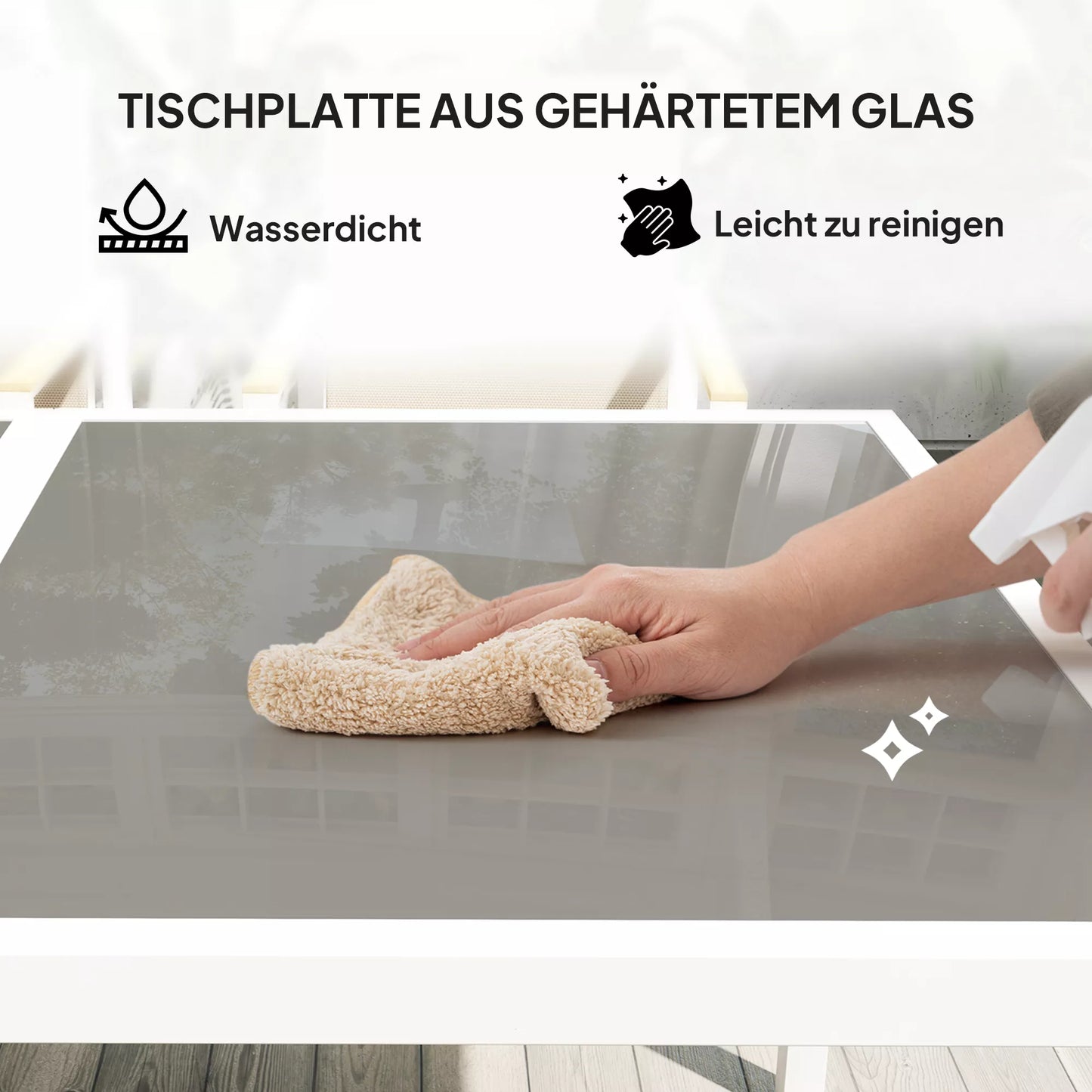 5 dalių valgomojo komplektas, lauko stalas iš grūdinto stiklo, 4 kėdės, atsparios oro sąlygoms, plieninis rėmas, terasos baldai, įvairių spalvų