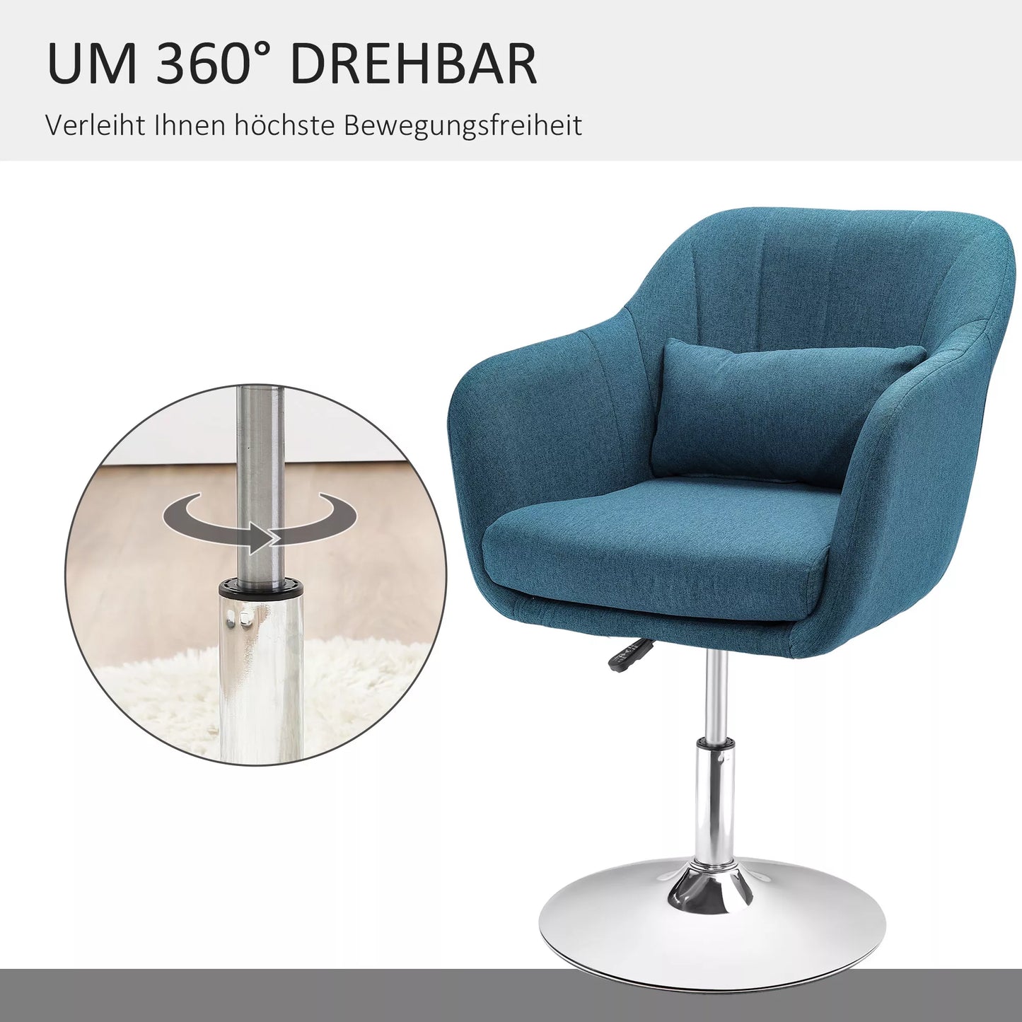 HOMCOM Pasukama kėdė, poliesteris su lininiu audiniu, metalas, 60 x 60 x 79-91 cm, Mėlyna