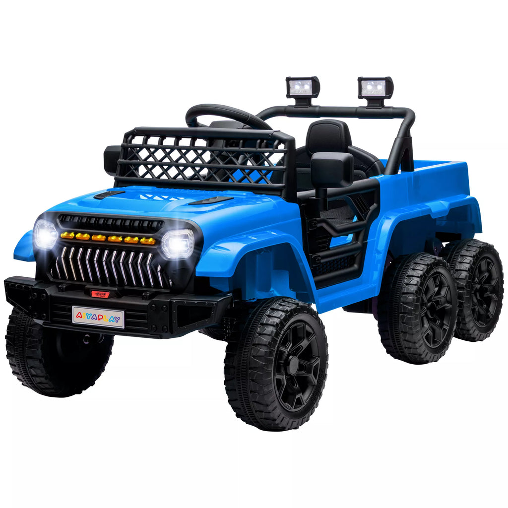 12 V elektrinis vaikų automobilis su priekaba, LED žibintais, muzika ir signaline, skirtas 3–8 metų vaikams, šviesiai mėlynos spalvos