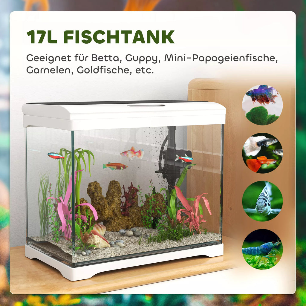 Akvariumas, 17 L tropinių žuvyčių akvariumas, lengva priežiūra, aiškus vaizdas, su LED apšvietimu, 35I x 21P x 31A cm, Baltas+Juodas