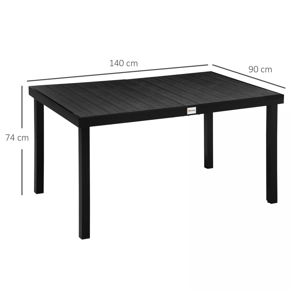 Sodo stalas 6 asmenims Valgomojo stalas Aliuminio stalas Sodo baldai Poilsio baldai Lengvai prižiūrimi Plastikiniai Juodi 140 x 90 x 74 cm