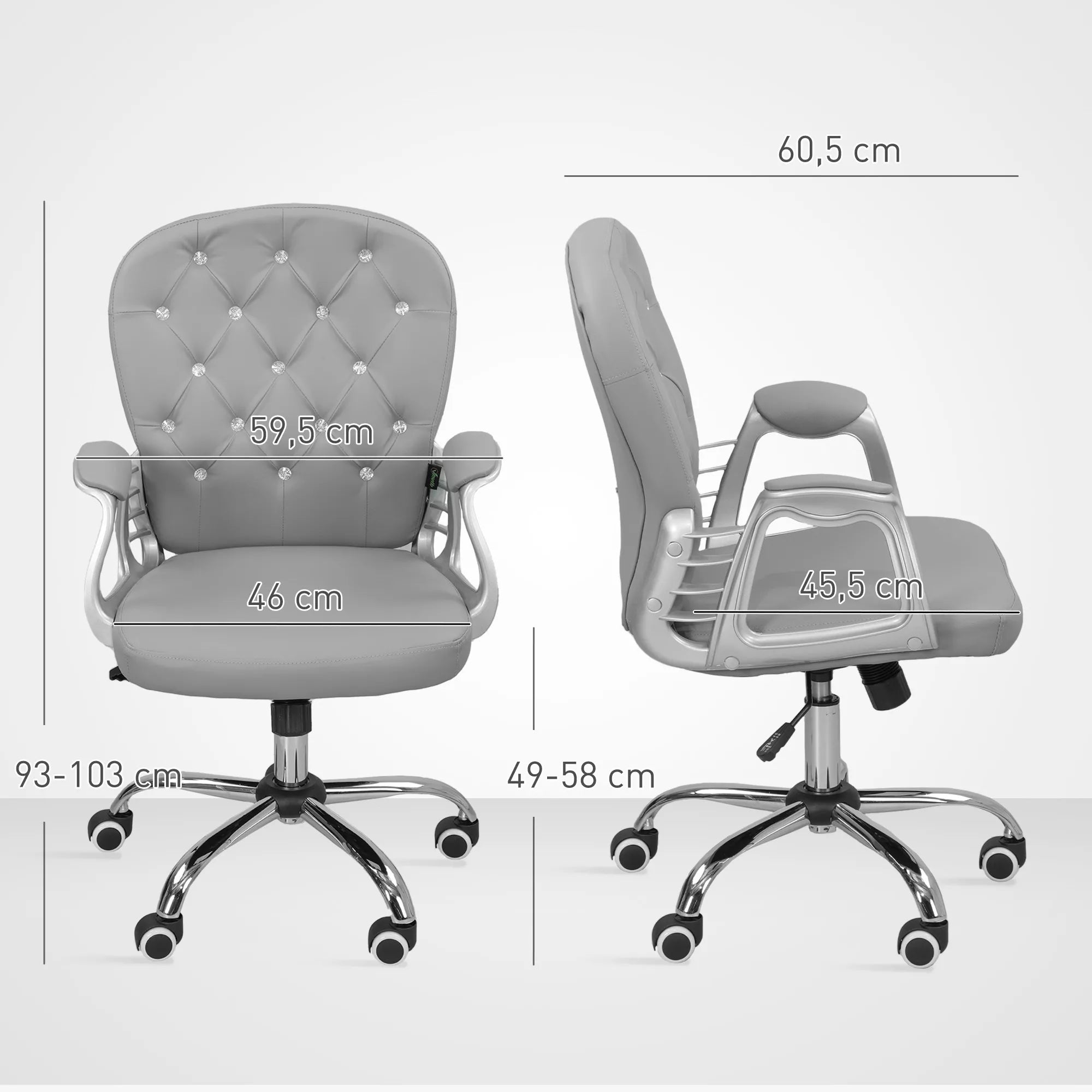 Biuro kėdė, ergonomiška darbo kėdė su porankiais, paminkštinta nugaros atrama, šviesiai pilka