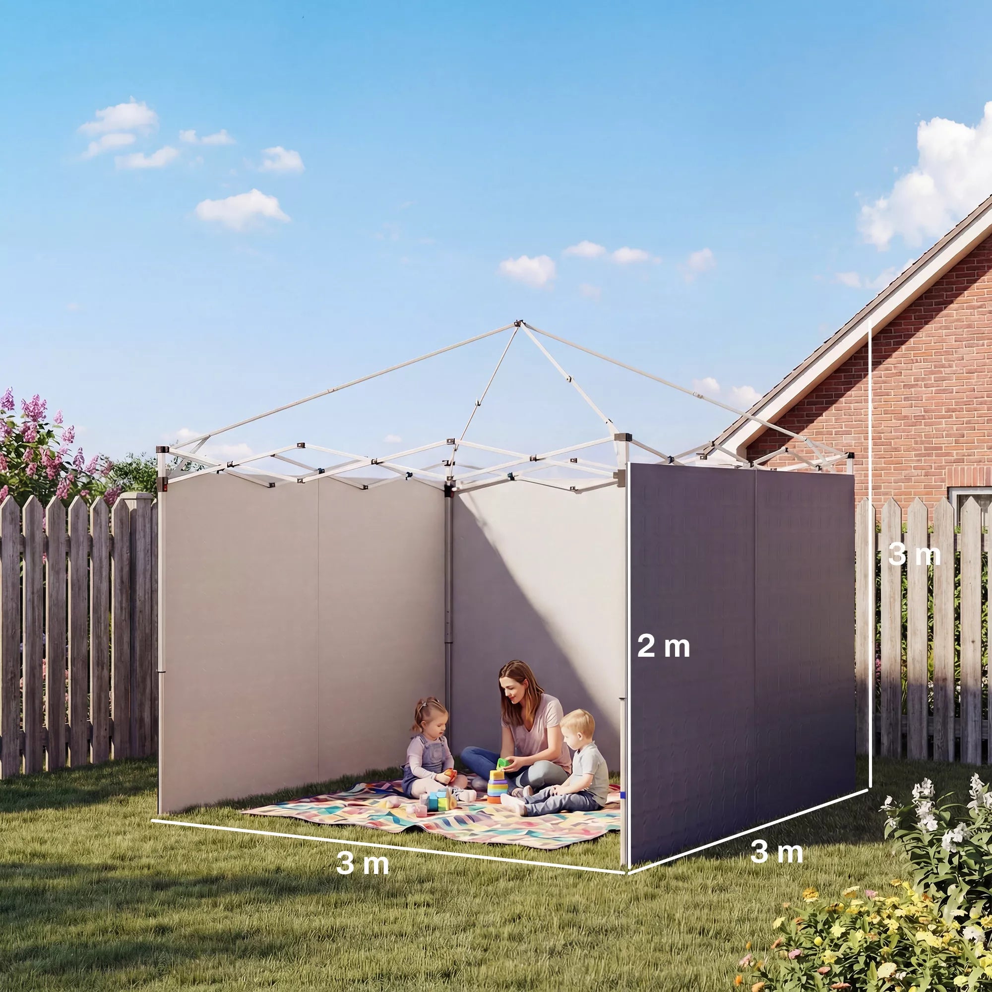 3 dalių rinkinys Šoninės dalys su užtrauktuku 3 x 3 m paviljonui, tamsiai mėlynos spalvos