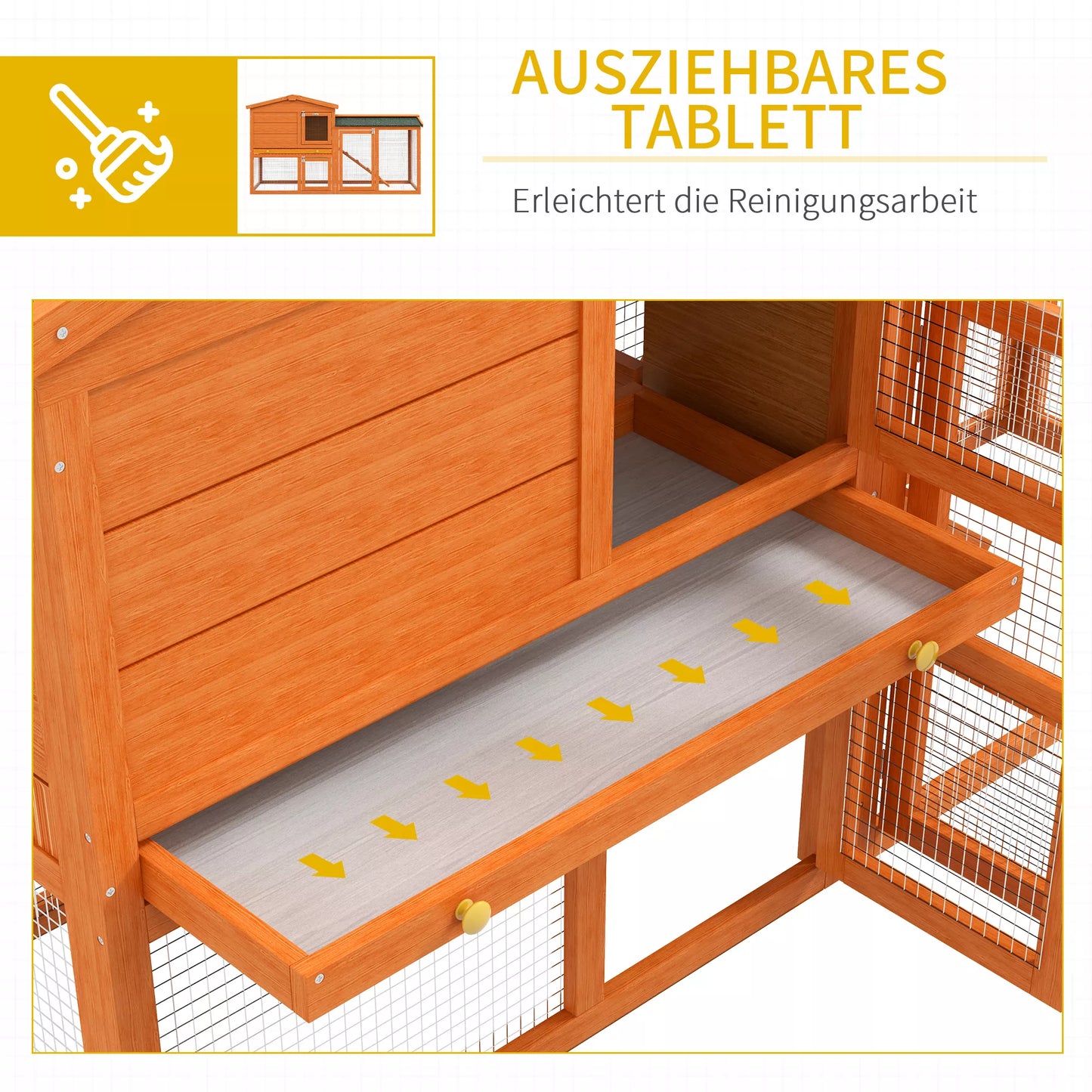 Mažų gyvūnų narvas, mažų gyvūnų narvelis, lauko triušių narvas, laisvai prieinamas aptvaras, atsparus žiemai, masyvi mediena, 150 x 45 x 85 cm, oranžinis