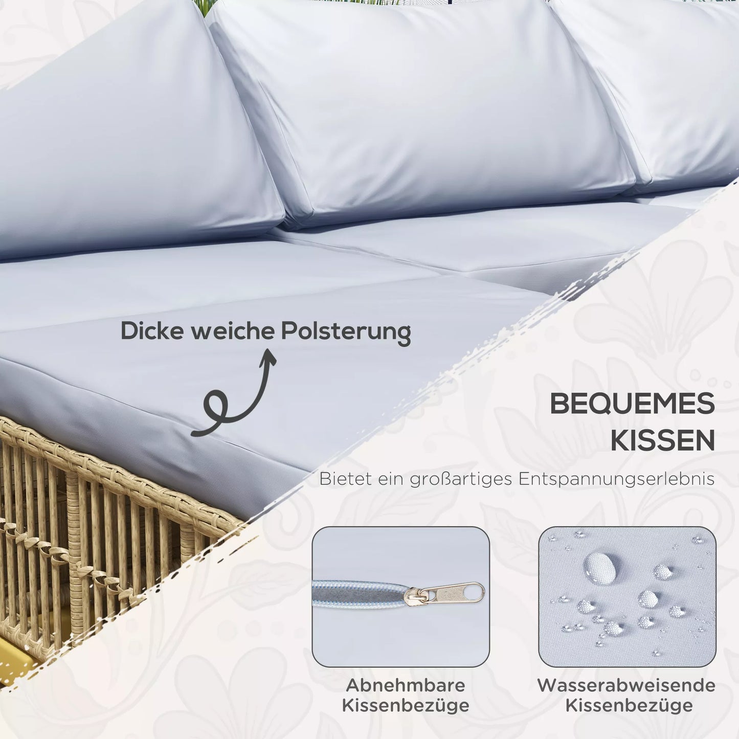 Sodo baldų komplektas, 5 dalių, su sėdynės pagalvėlėmis, dirbtinis rotangas, nerūdijančio plieno rėmas, šviesiai pilkos spalvos