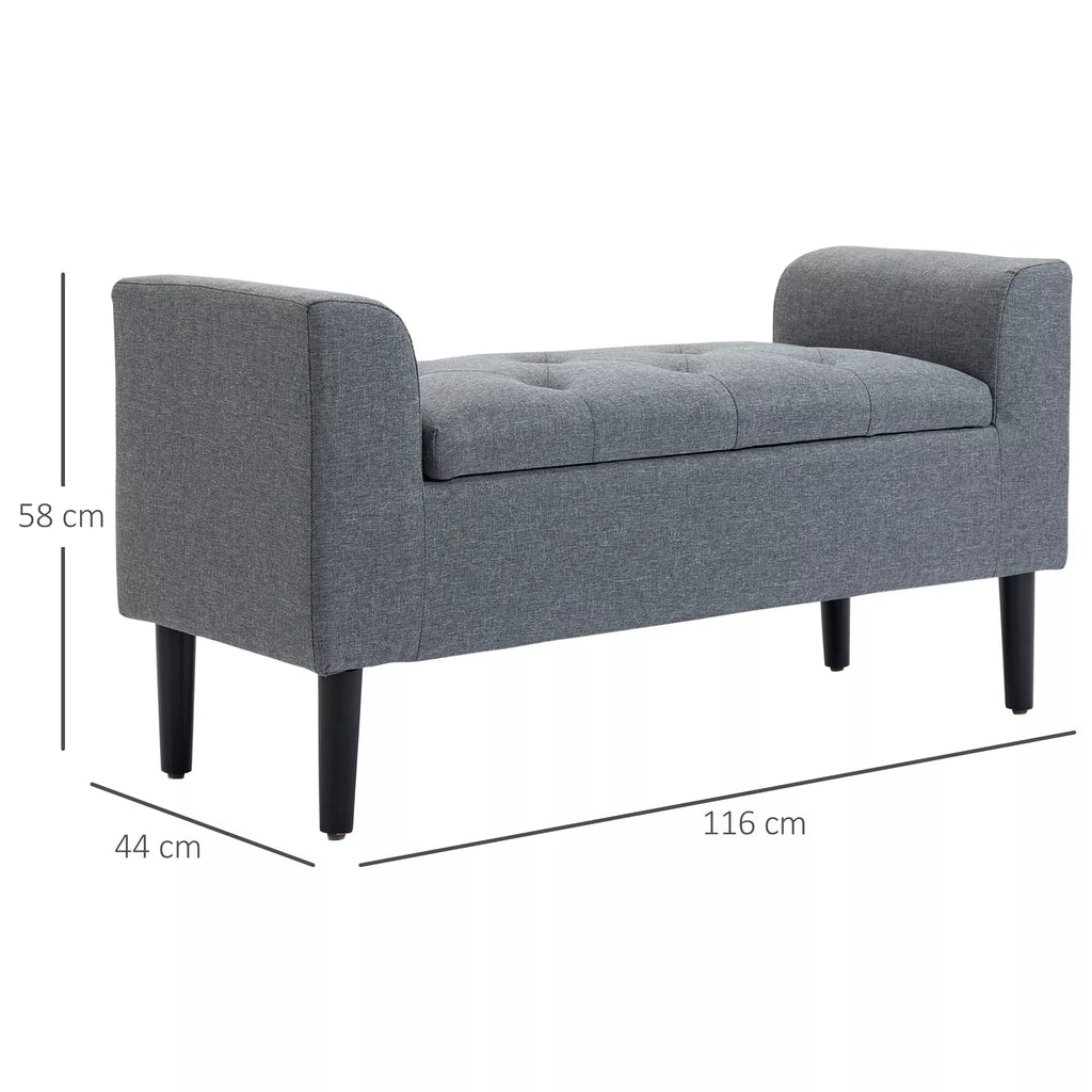 Sėdynė su daiktadėže, paminkštinta, iki 130 kg, šviesiai pilka, 116 x 44 x 58 cm