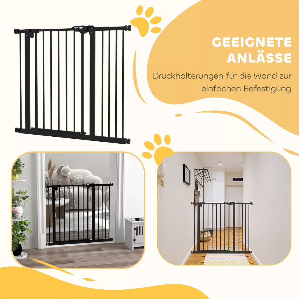 Durų apsauginės grotelės šunims, užtvaros, apsauginės grotelės naminiams gyvūnams, metalas, plastikas, 74–80/87–94 cm, juodos spalvos