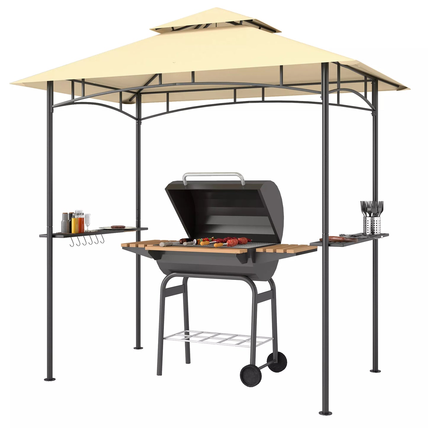 Grill paviljonas su LED 240 x 150 x 258 cm, atsparus vandeniui, ugniai atsparus Sodo paviljonas su dvigubu stogu