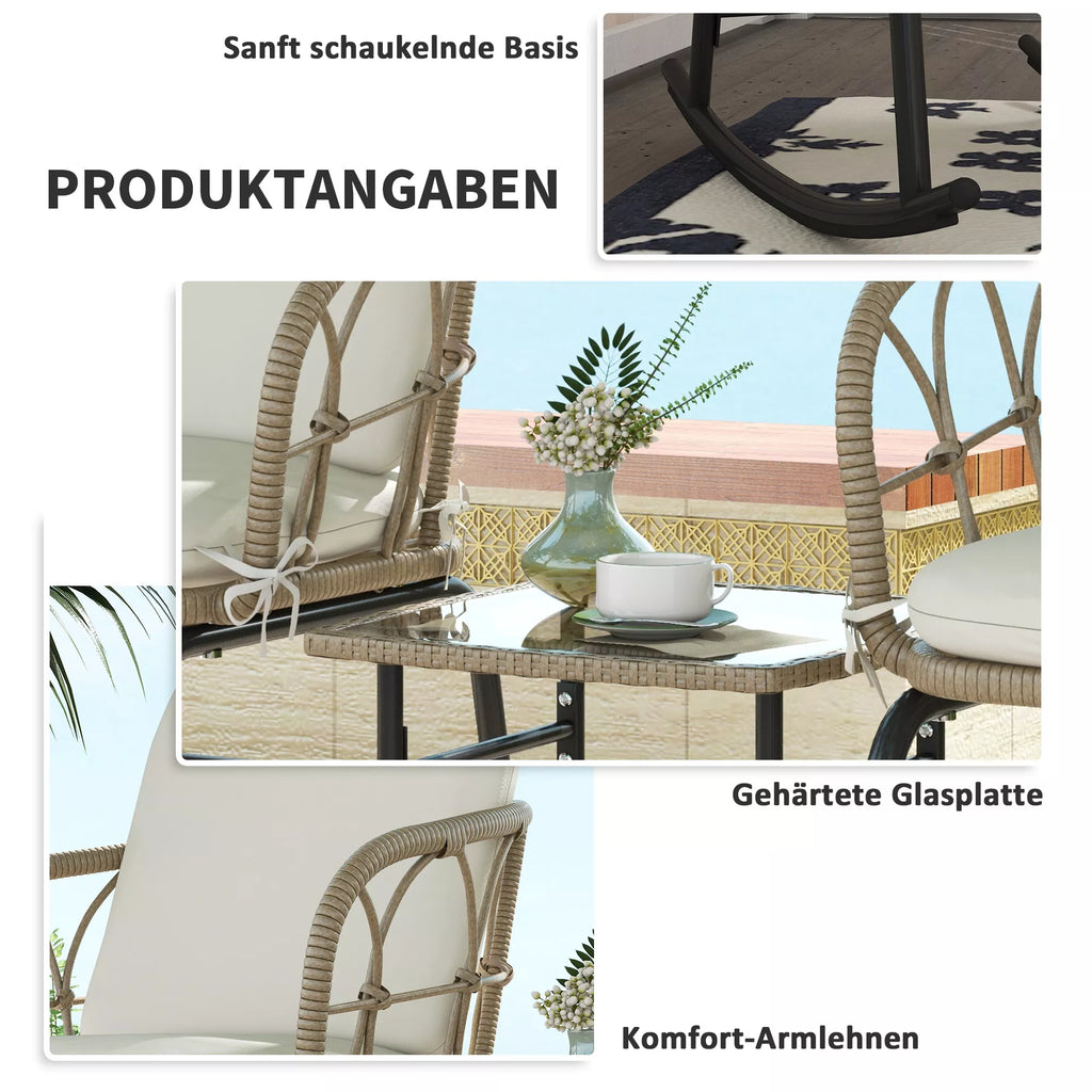 Sūpynės kėdės rinkinys Sūpynės kėdės „Bistro“ rinkinys, boho stilius, PE rotangas, atsparus oro sąlygoms, kreminės spalvos