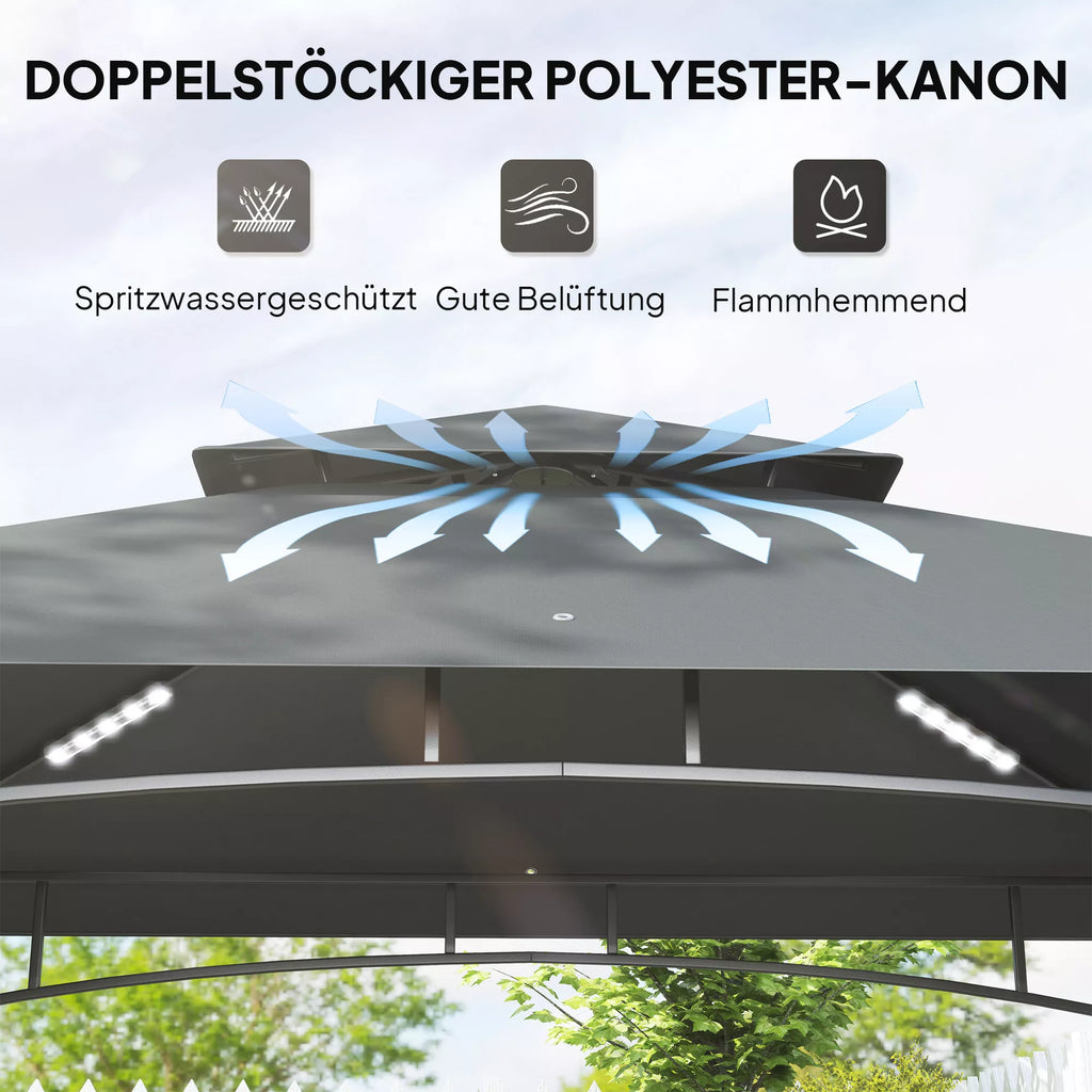 Grill paviljonas su LED 240 x 150 x 258 cm, atsparus vandeniui, ugniai atsparus Sodo paviljonas su dvigubu stogu