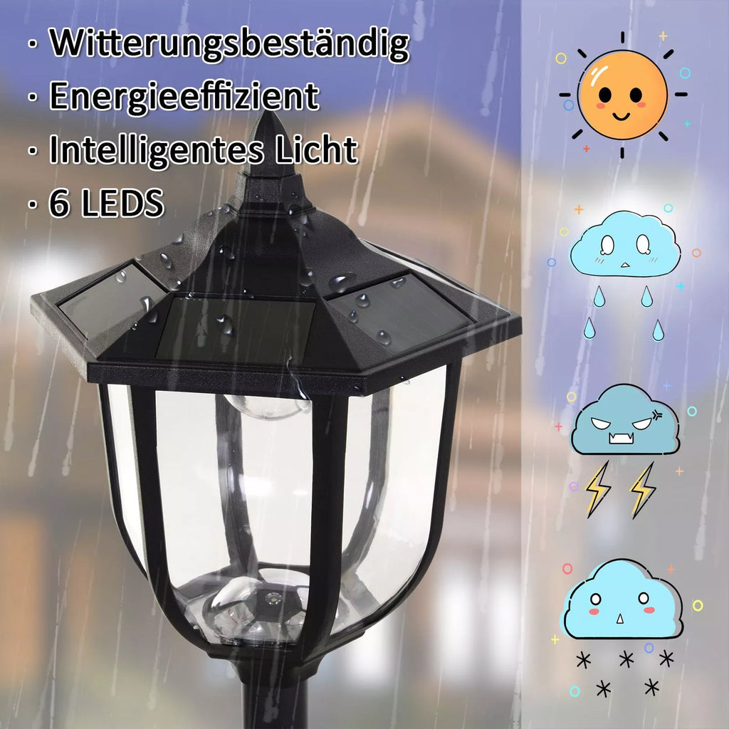 Juodas sodo žibintas su 6 LED ir automatiniu šviesos jutikliu
