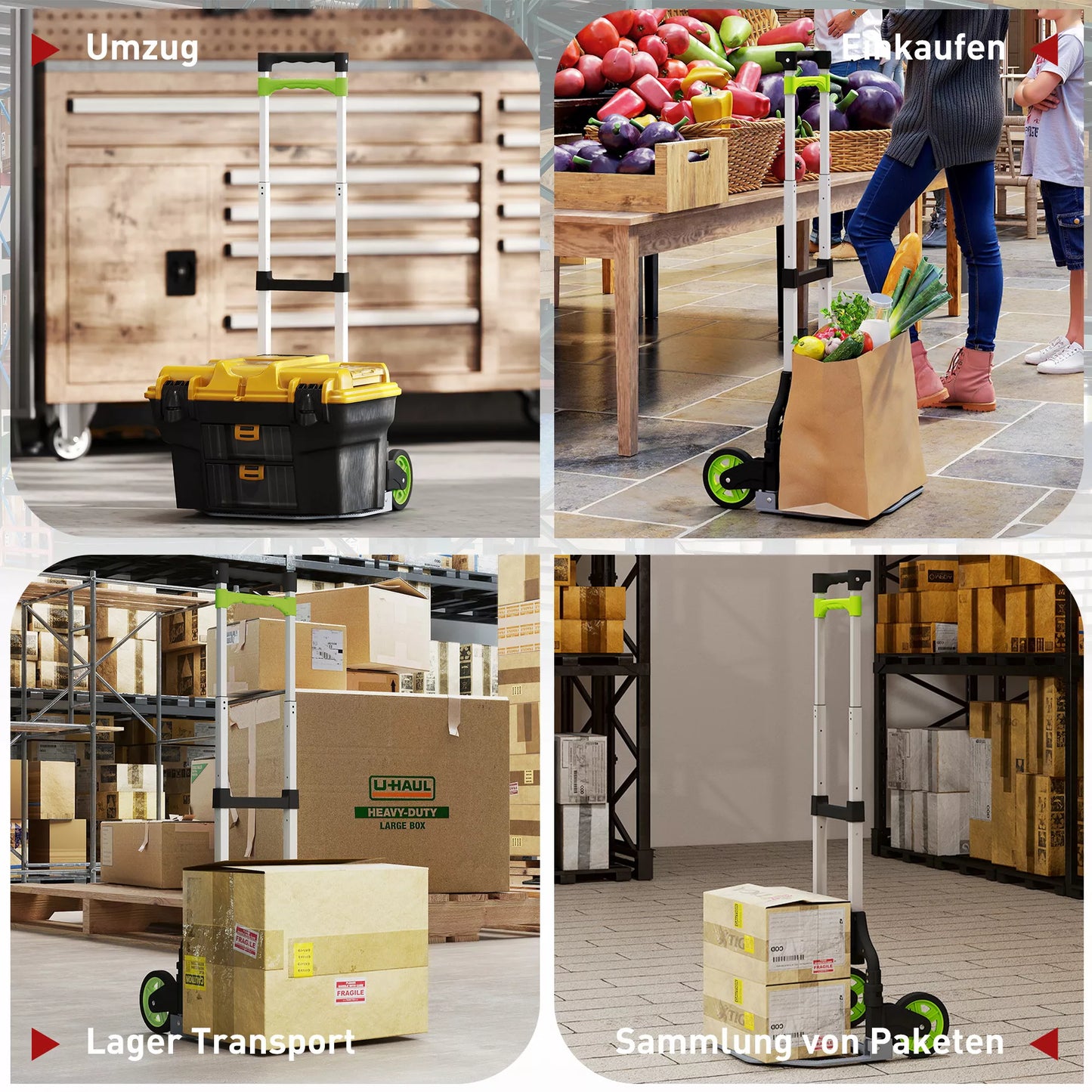 Sulankstomas rankinis vežimėlis Aliuminio transportinis vežimėlis su teleskopine rankena Reguliuojamas aukštis 100 cm