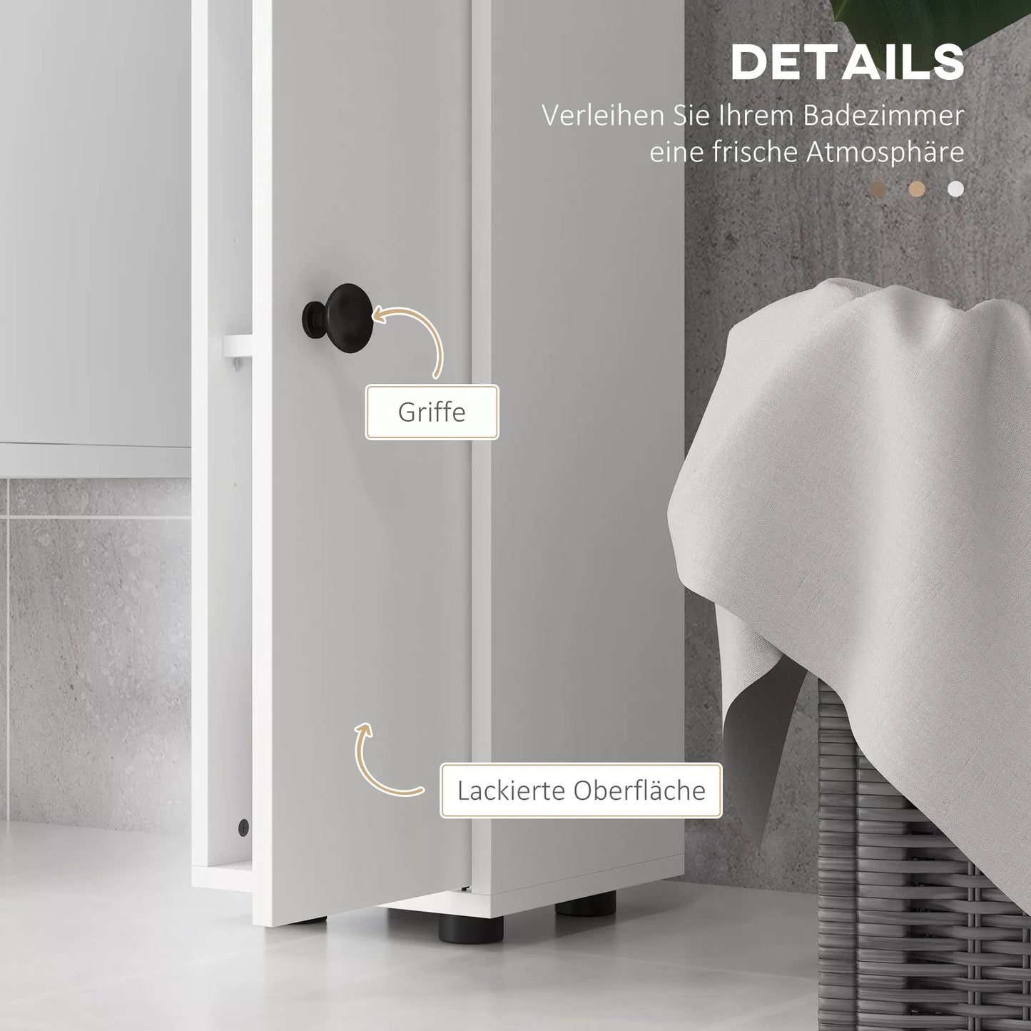 Vonios spintelė, 4 lentynos, stalčius, medžio drožlių plokštė, plonas dizainas, balta