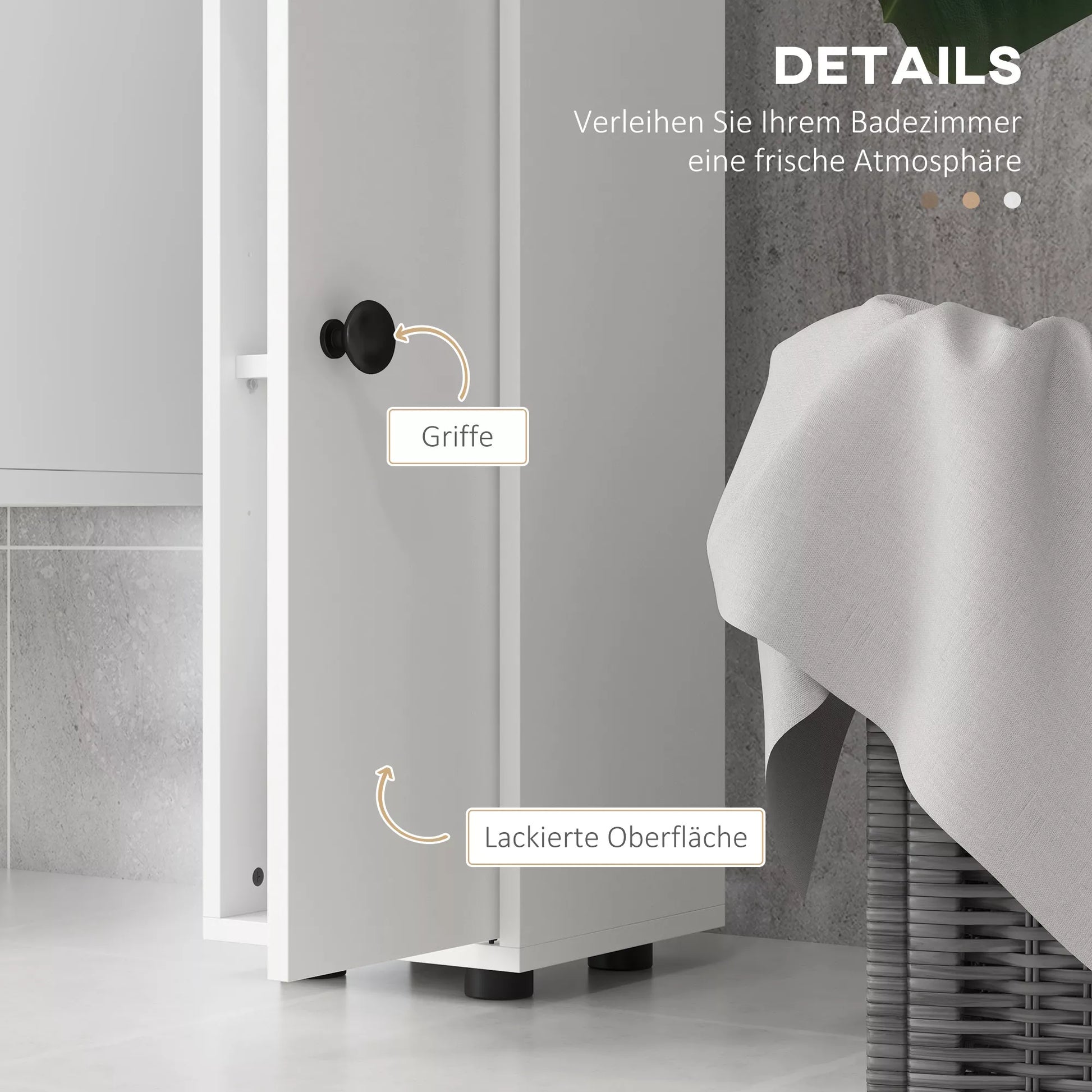 Vonios spintelė, 4 lentynos, stalčius, medžio drožlių plokštė, plonas dizainas, balta