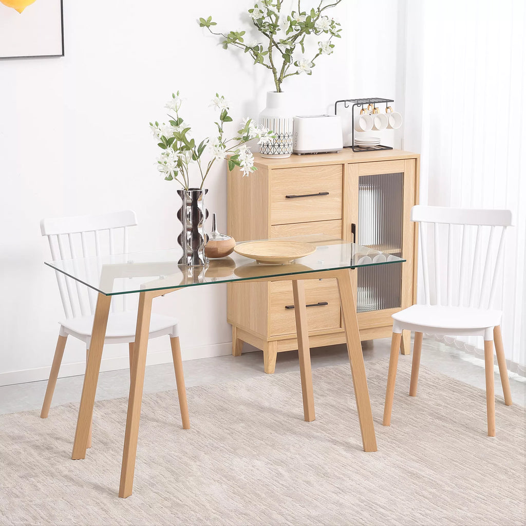 Valgomojo stalas 4 asmenims, stiklinis stalviršis, plieninis rėmas, medžio imitacija, 120L x 60B x 76H cm