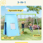 3-in-1 supynės rinkinys, žaidimų palapinė, supynės, gimnastikos žiedai, metalas, plastikas, žalia spalva