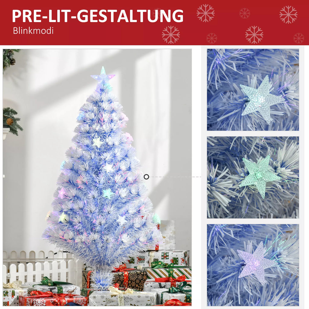 Dirbtinė Kalėdų eglė 120 cm Kalėdinė eglutė dirbtinė su stiklo pluoštu ir LED apšvietimu, 130 galiukų eglė su plieniniu stovu viduje Balta+Mėlyna