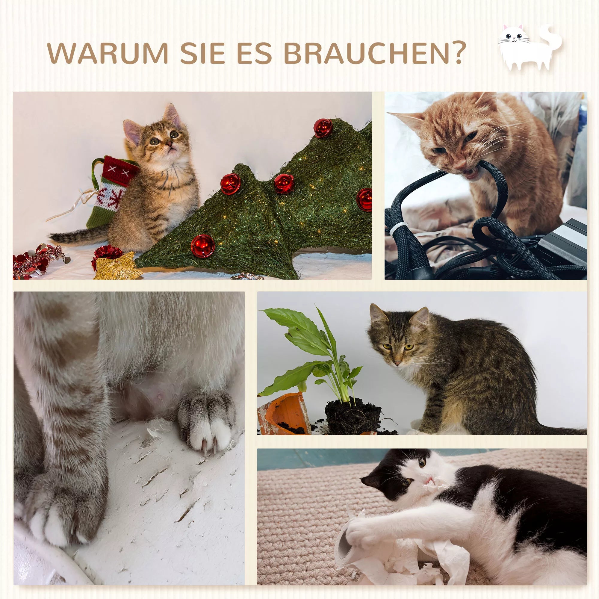 Katės laipynė su hamaku ir kopėtėlėmis, 4 dalių rinkinys, smėlio spalvos