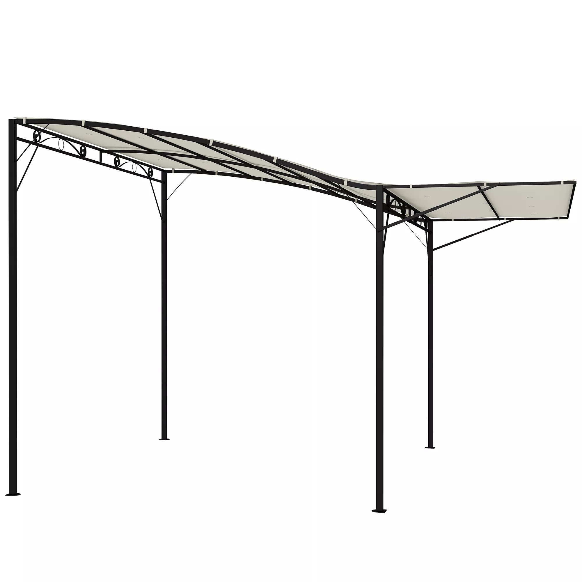 Prie sienos tvirtinama pergola, terasos pavėsinė su drenažo angomis, plienas ir poliesteris, 300x250x250 cm, juoda ir kreminė