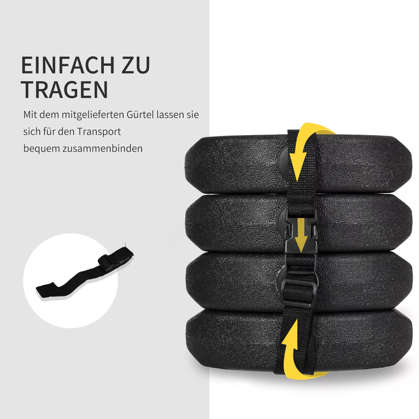 Pavėsinės kojų svoriai, 4 vnt. rinkinys su tvirtinimo kaiščiais, plastikas (užpildomas), 12 kg, juodi