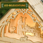 Advento kalendorius su LED apšvietimu, 24 stalčiukais, prakartėlės motyvu, 26,6 × 6 × 30 cm