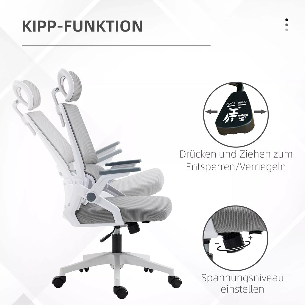 Biuro kėdė ergonomiška su galvos atrama iki 120 kg, pilka