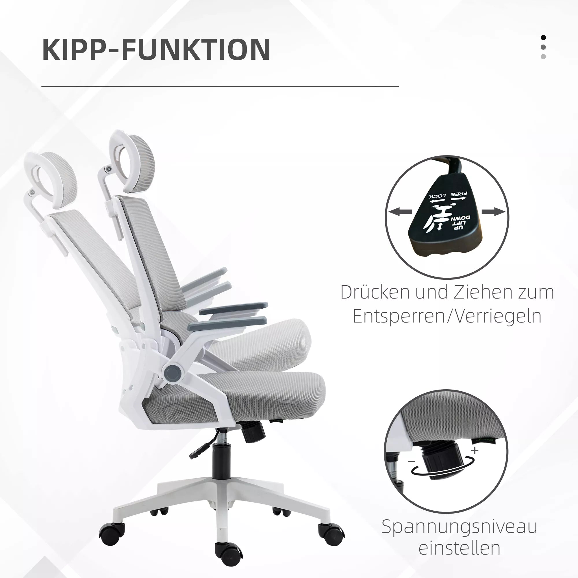Biuro kėdė ergonomiška su galvos atrama iki 120 kg, pilka