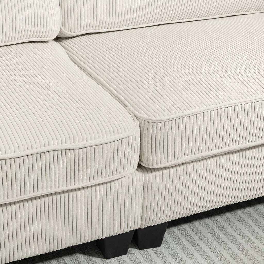 3 vietų sofa su velveto apmušalu, svetainės sofa su spyruokliniu pagrindu, iki 400 kg, 227 x 84 x 87 cm, kreminė balta