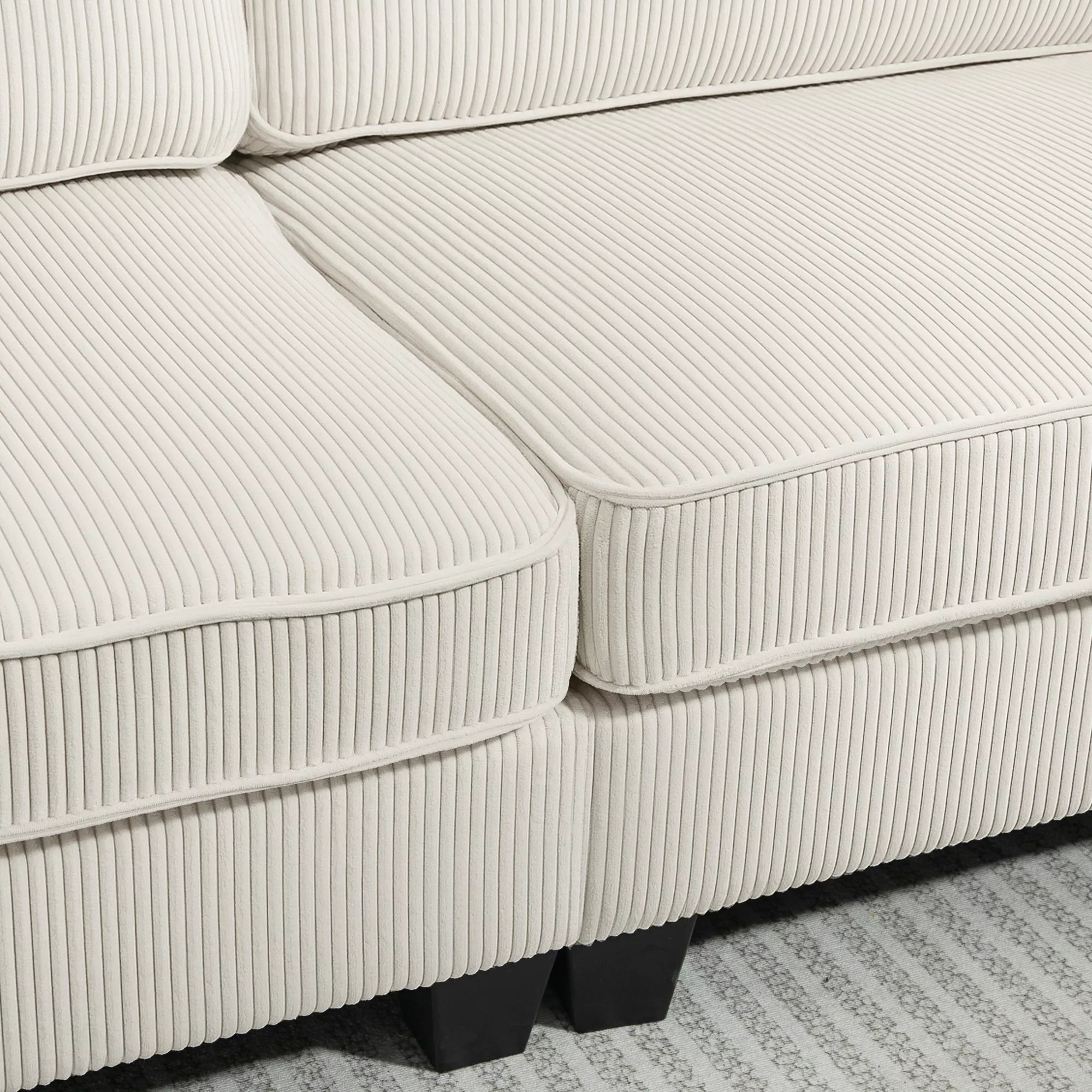 3 vietų sofa su velveto apmušalu, svetainės sofa su spyruokliniu pagrindu, iki 400 kg, 227 x 84 x 87 cm, kreminė balta