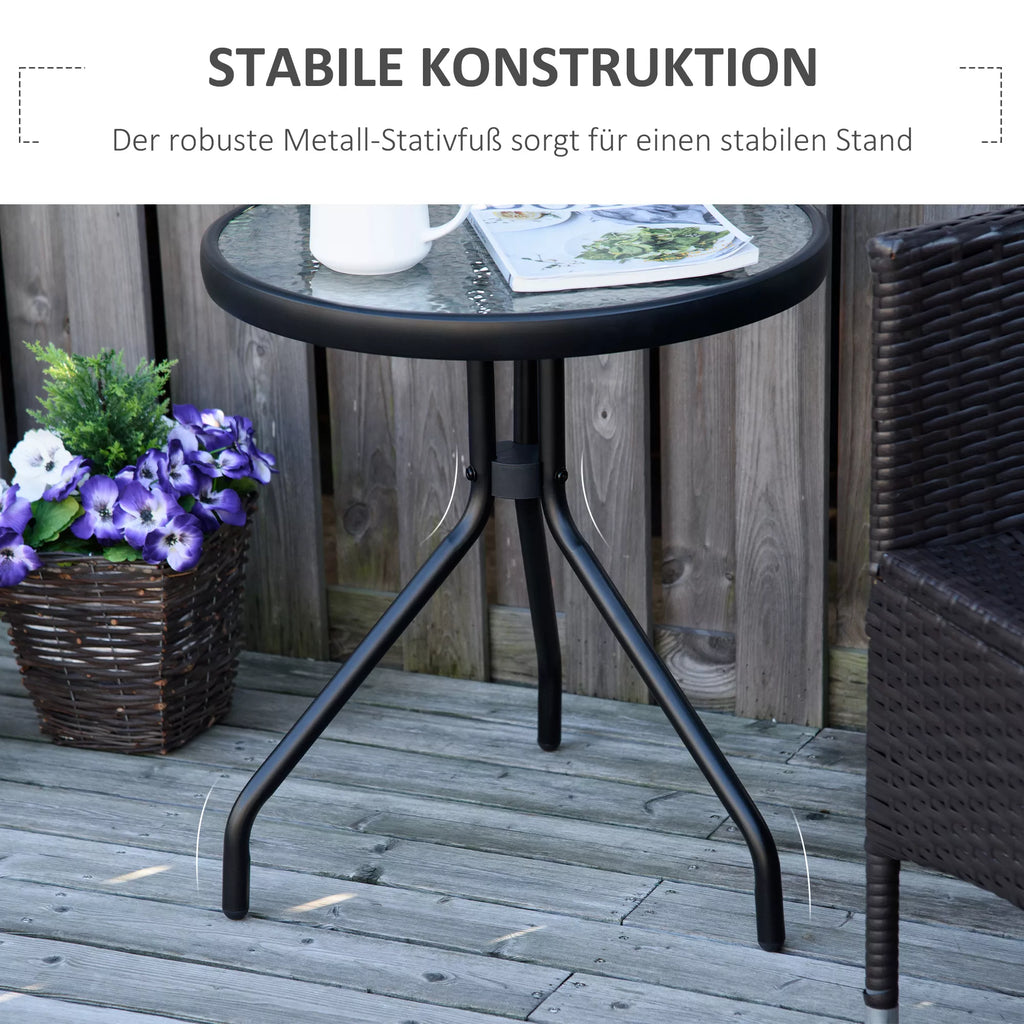 Sodo staliukas – atsparus oro sąlygoms sodo staliukas su stikliniu stalviršiu, metalinis balkono staliukas, Ø50x55 cm (aukštis)
