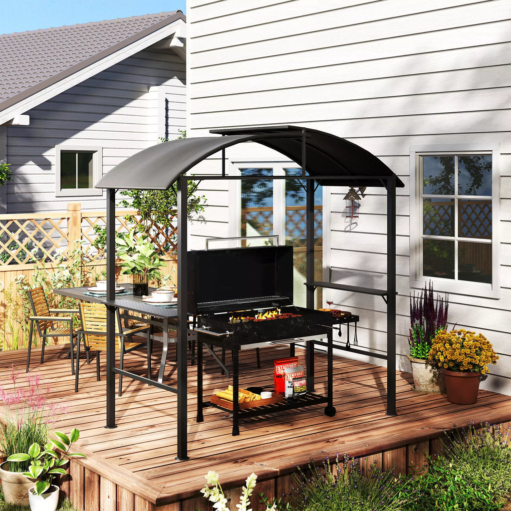 Grill paviljonas, 2 šoninės lentynos, kabliai, plieninis rėmas, 1,1 x 2,3 m, tamsiai pilkos spalvos