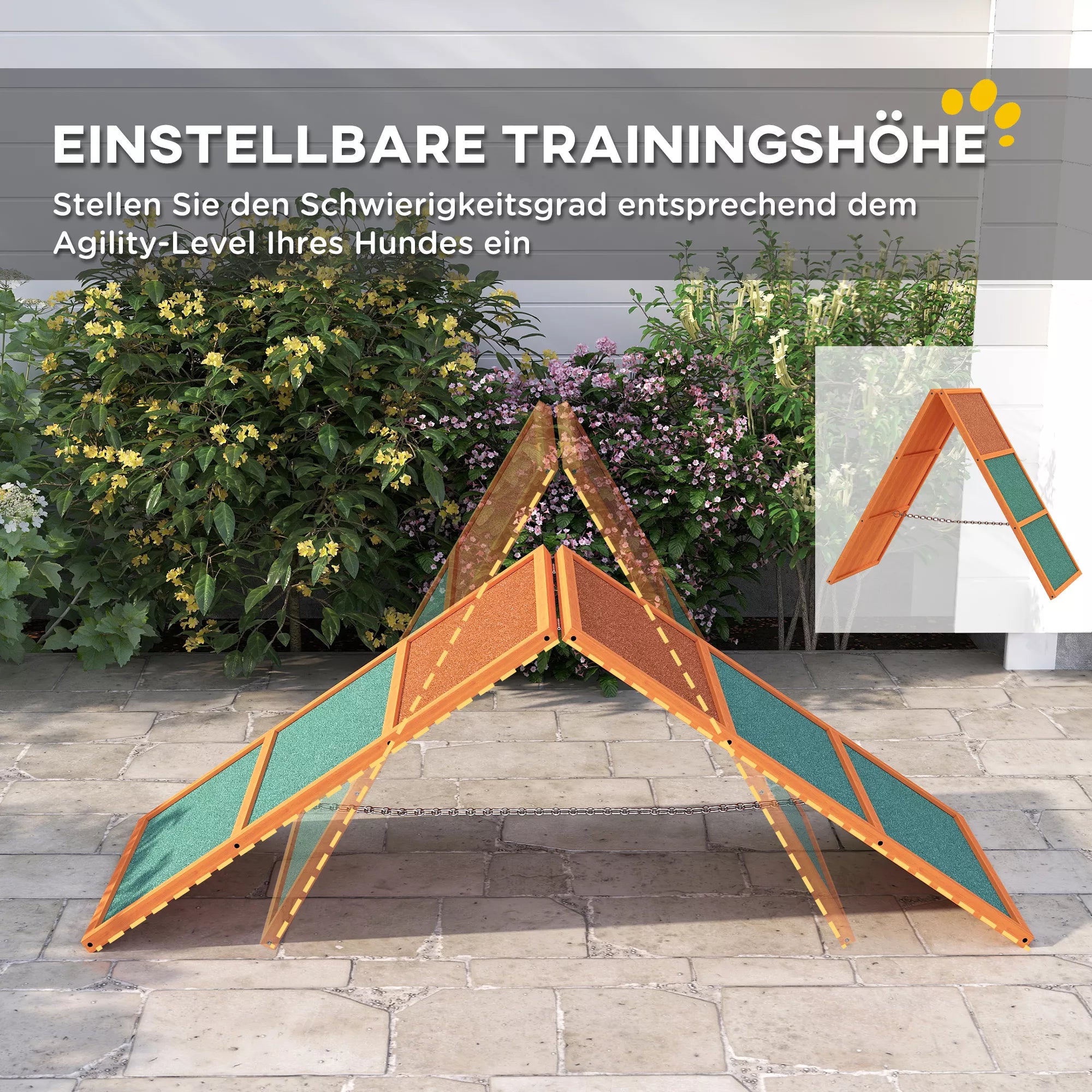 Šunų agility rampa dresūrai, reguliuojama ir sulankstoma, 173x59x66 cm