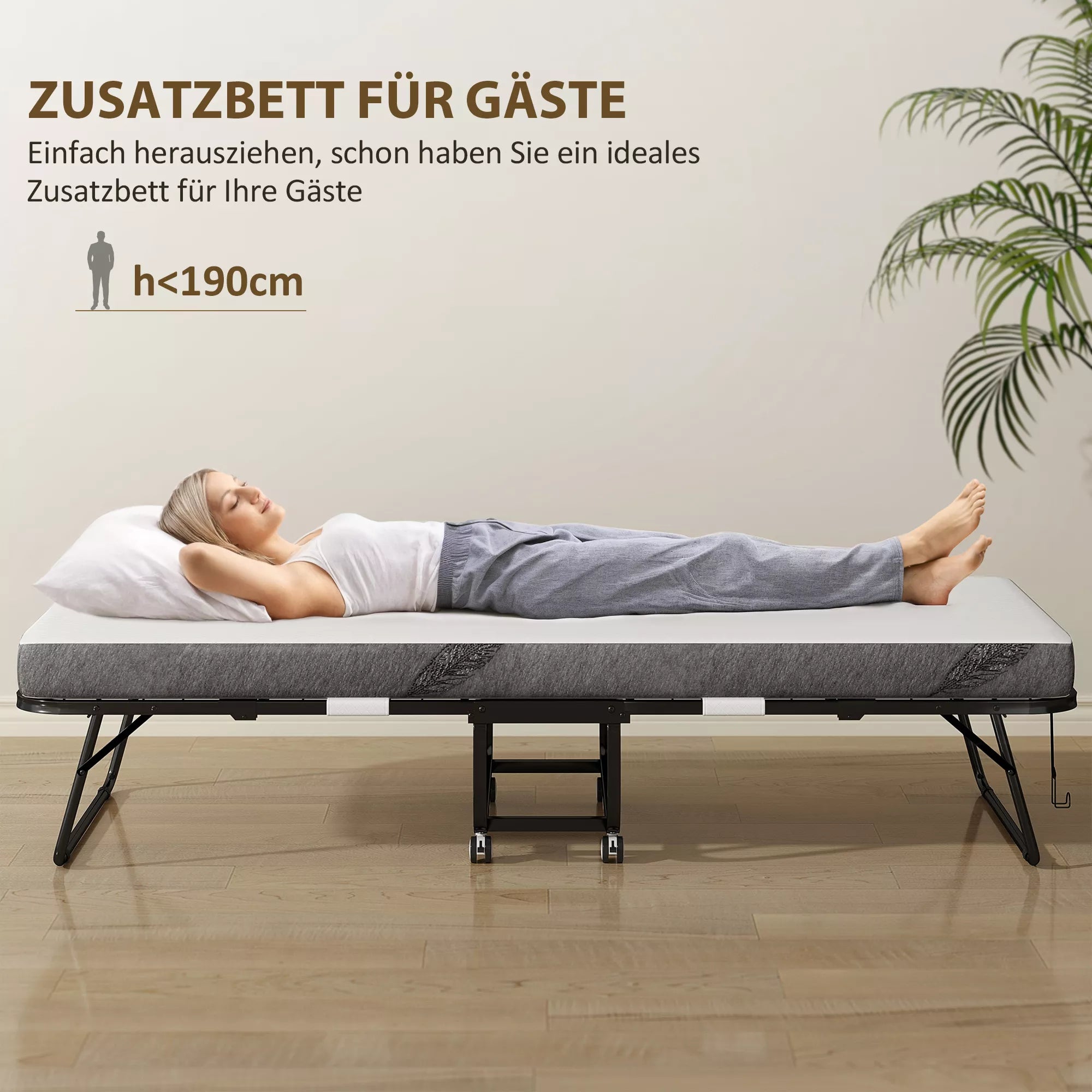 Sulankstoma lova 80x200 cm Suaugusiųjų svečių lova Sulankstoma su 10 cm storio putų guma Kelioninė lova su plieniniu rėmu Lauko lova su ratukais, atlaiko iki 150 kg svorį Viengulė lova