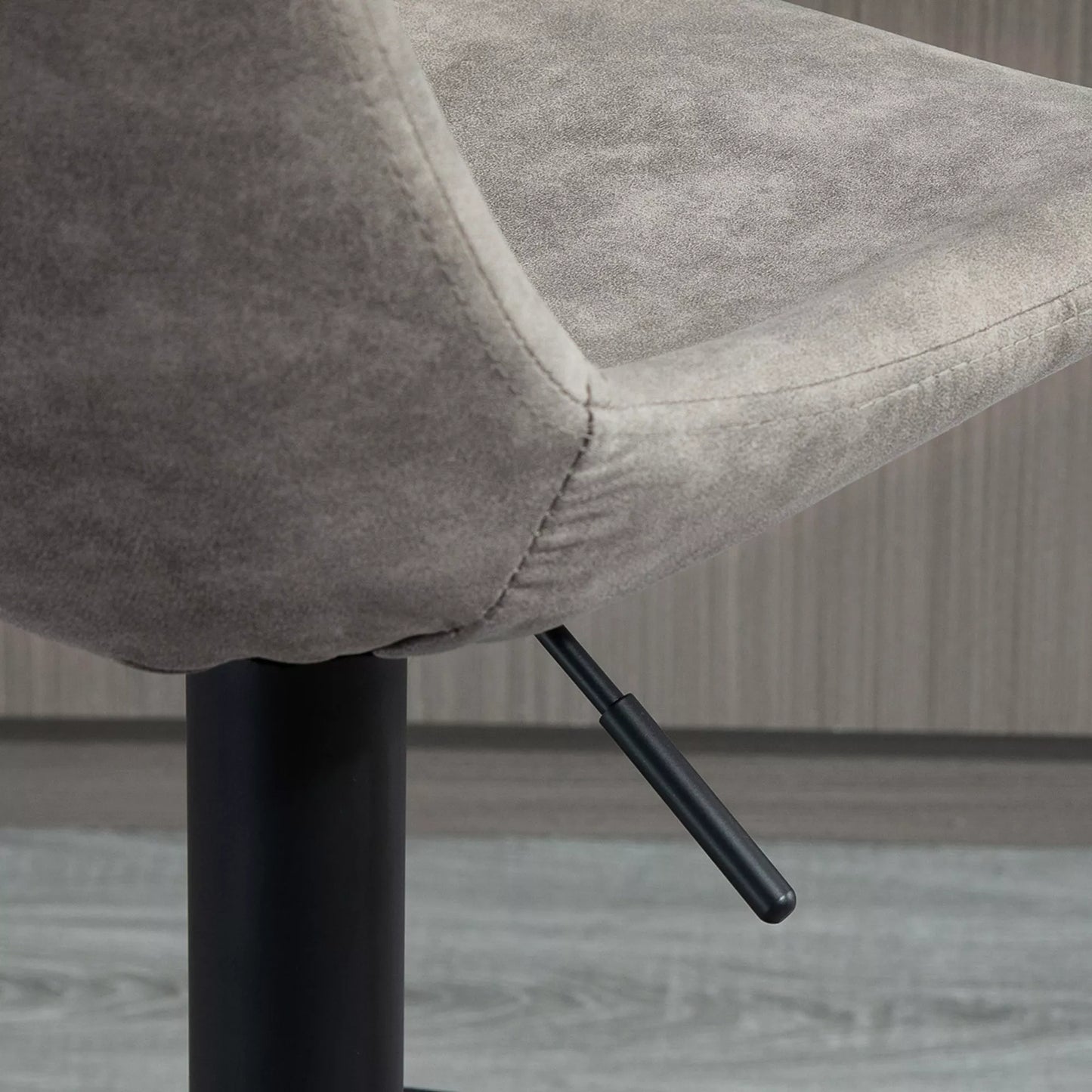 2 vnt. baro kėdžių rinkinys retro dizaino, su kojų atrama, reguliuojamas aukštis, dujų pakėlimo mechanizmas, pilka + juoda