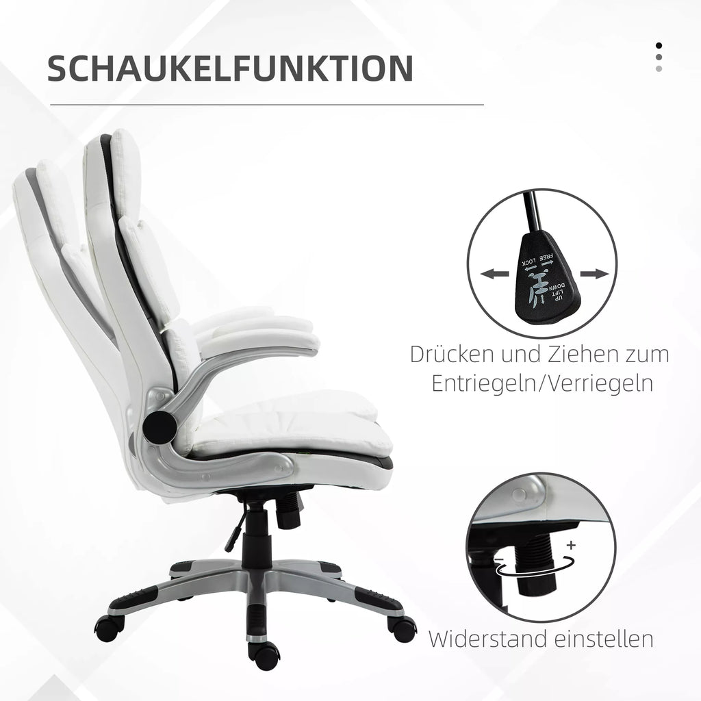 Ergonomiška biuro kėdė su atlenkiamais porankiais, aukščio reguliuojamas rašomojo stalo krėslas su svyravimo funkcija, storai paminkštinta kėdė su reguliuojamu paminkštintu porankiu 69 x 67 x 113-121 cm