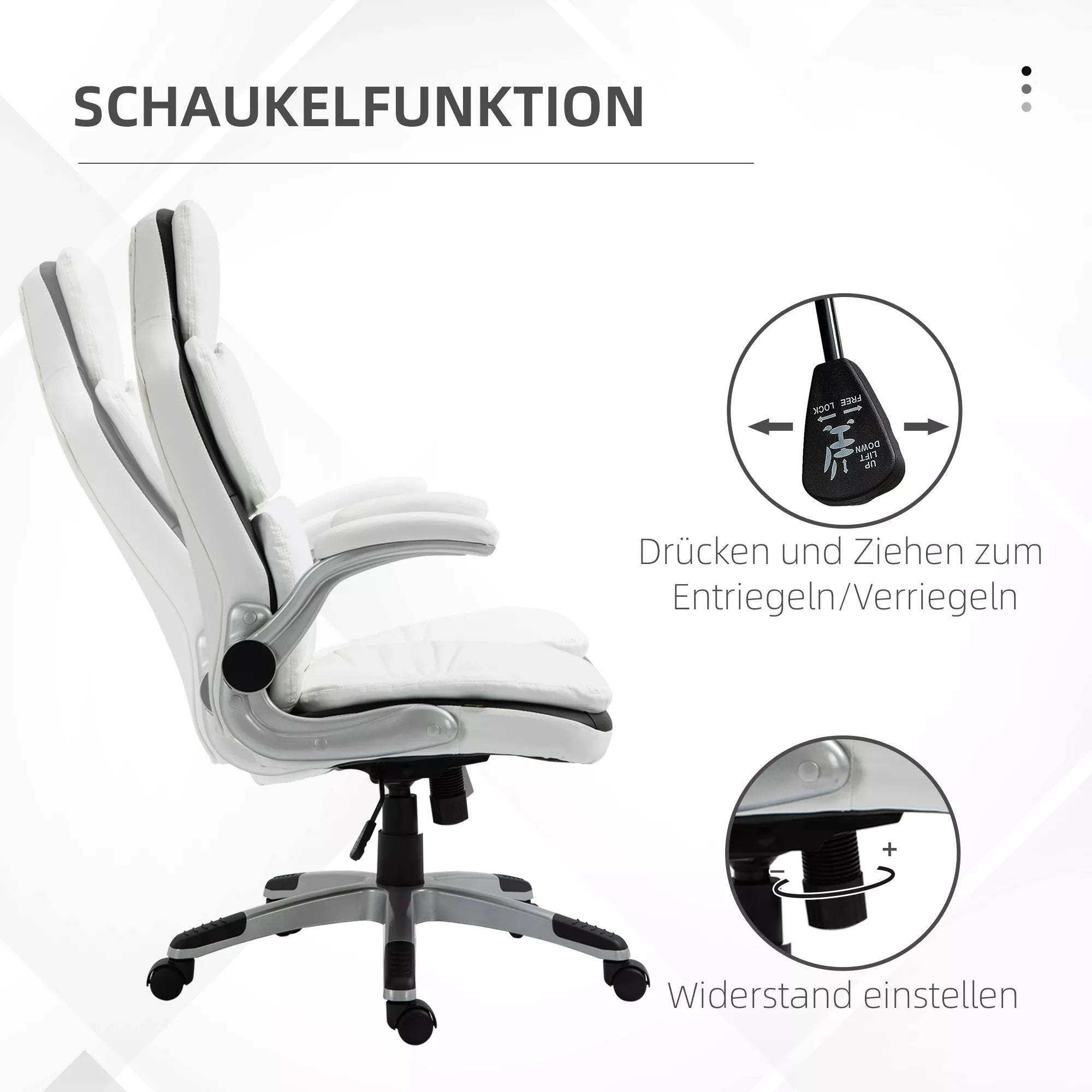 Ergonomiška biuro kėdė su atlenkiamais porankiais, aukščio reguliuojamas rašomojo stalo krėslas su svyravimo funkcija, storai paminkštinta kėdė su reguliuojamu paminkštintu porankiu 69 x 67 x 113-121 cm