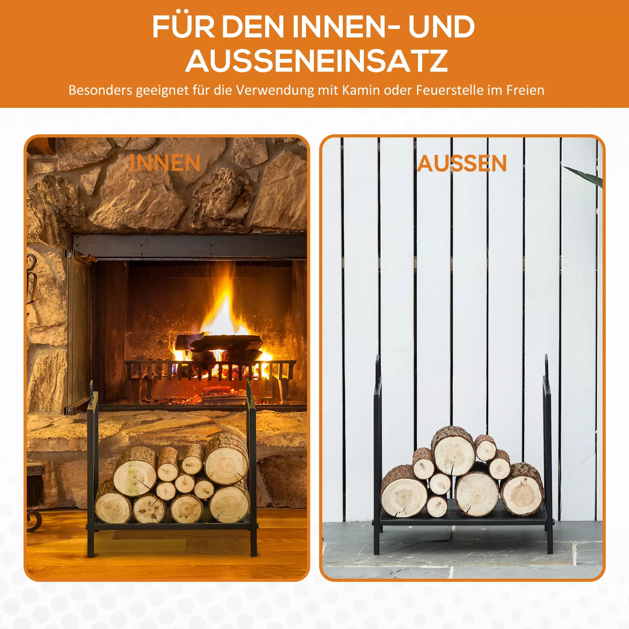 Kaminholzregal für innen 44,5 x 33 x 46,5cm Brennholzregal mit Griffe für Feuerholz, Brennholz Metall Schwarz