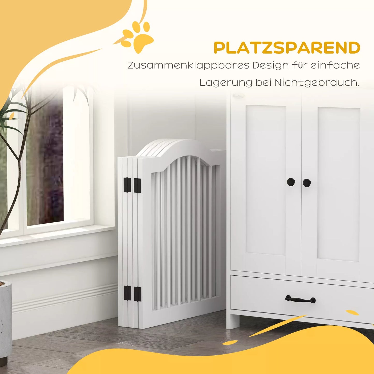 Sulankstomi, lankstūs, 5 sekcijų šunų aptvaro varteliai, masyvmedis/MDF, 254,5x29,5x61 cm, balti