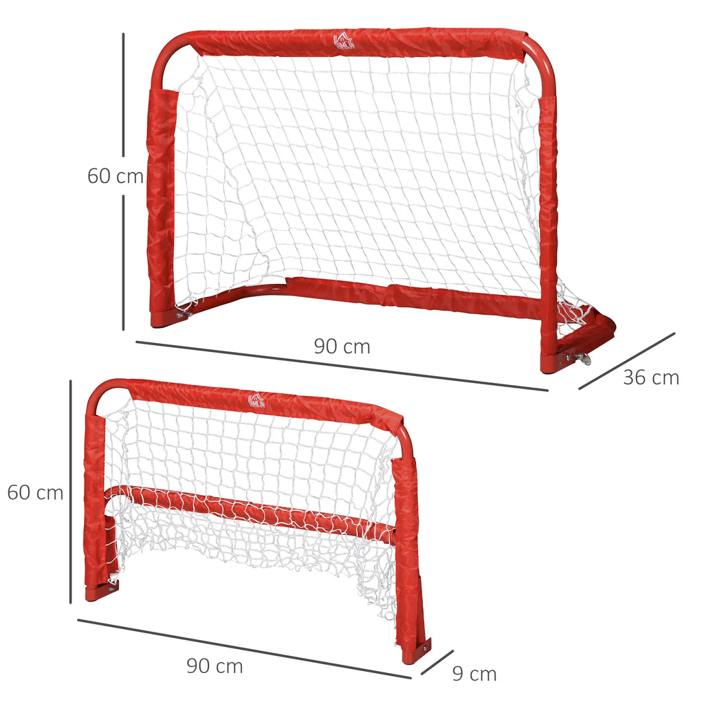 Futbolo vartų rinkinys, 2 sulankstomi mini vartai, metalinis rėmas, įskaitant įrankius, 90 x 36 x 60 cm, raudoni