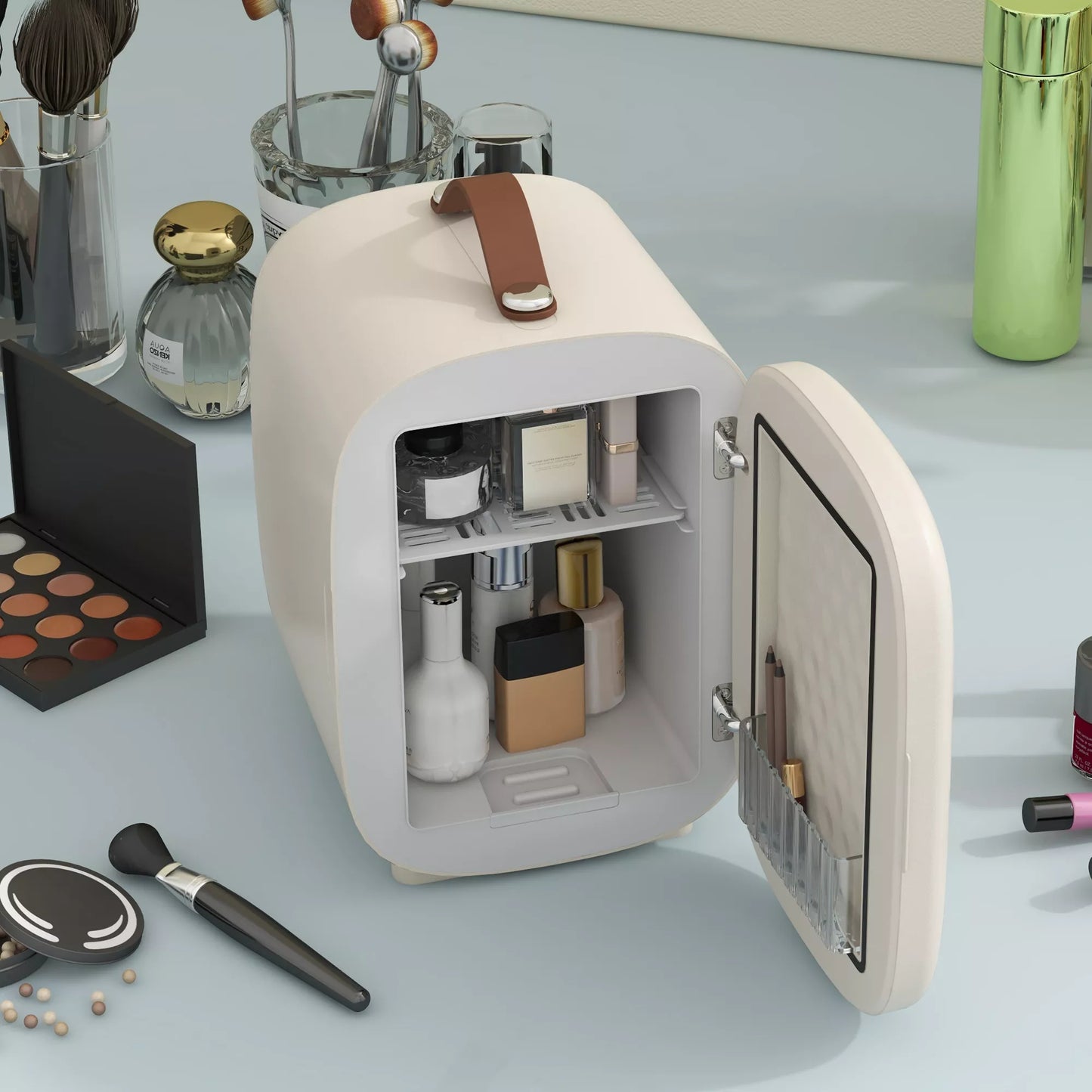 Mini šaldytuvas Grožio šaldytuvas, 4 L talpa, 20,3 x 26,3 x 28 cm, kreminės baltos spalvos