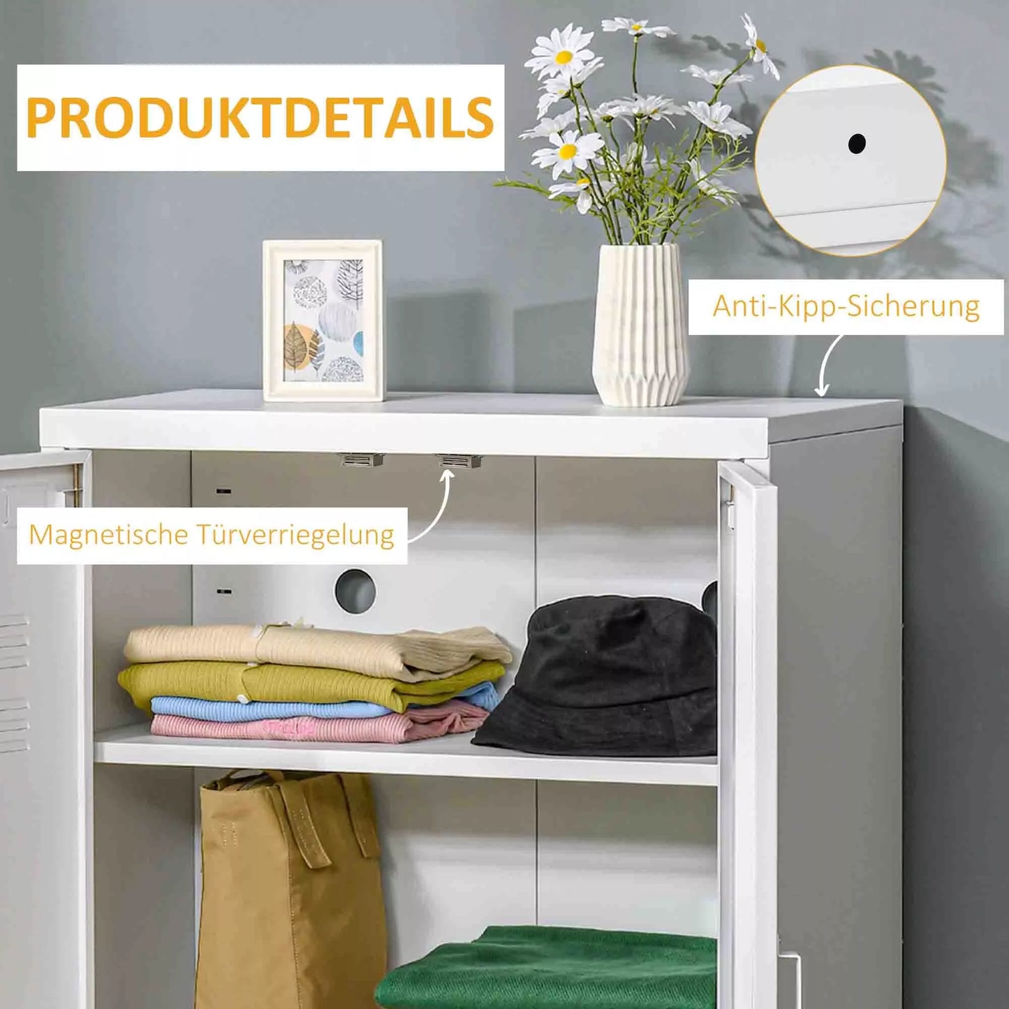 Metalinė spinta, daugiafunkcinė spinta su magnetinėmis žaliuzių dvigubomis durimis 75 x 33 x 110 cm Balta