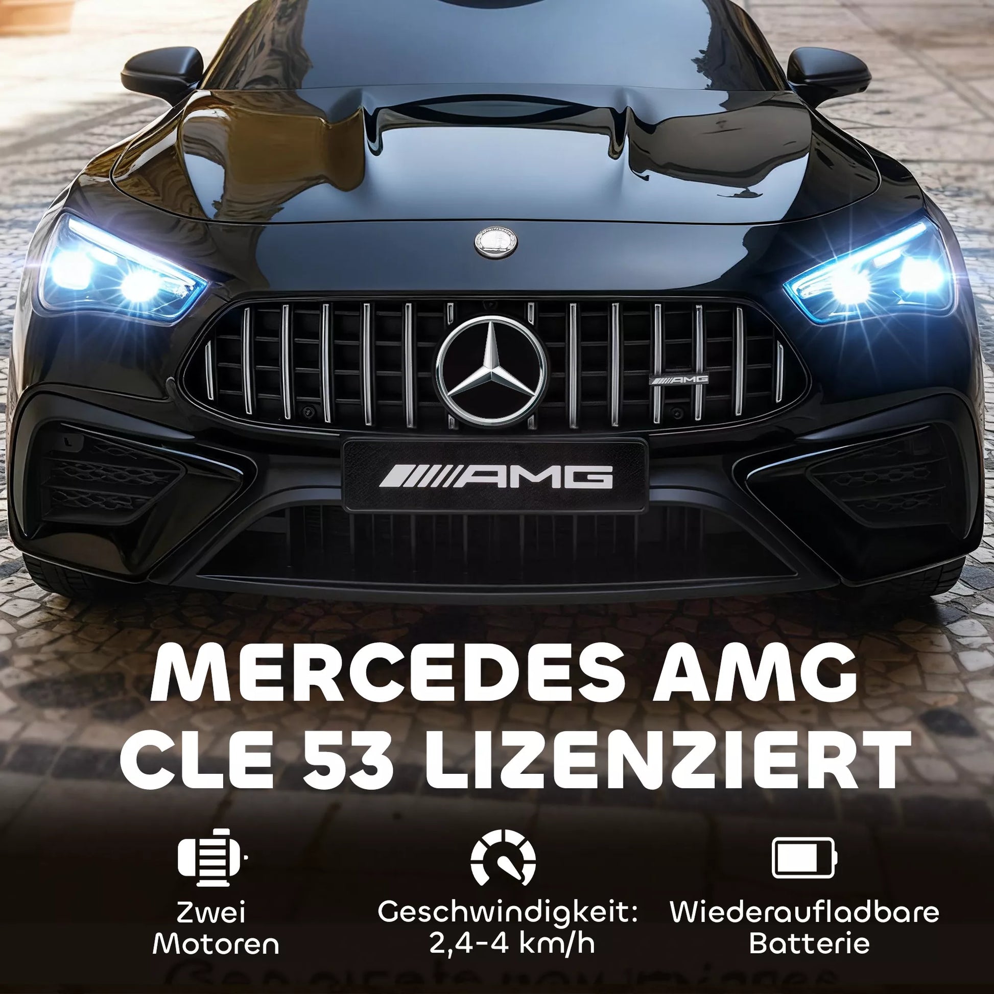 Vaikų elektrinis automobilis, Mercedes dizaino, 12V varikliai, nuotolinio valdymo pultas, LED žiburiai, muzika, 3-6 metų vaikams, juodas