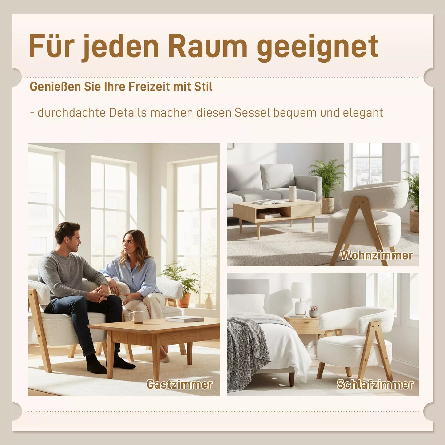 Modernus fotelis su vilnos audinio užvalkalu, akcentinis fotelis, fotelis su porankiais ir medinėmis kojomis, metaliniu rėmu, baltas