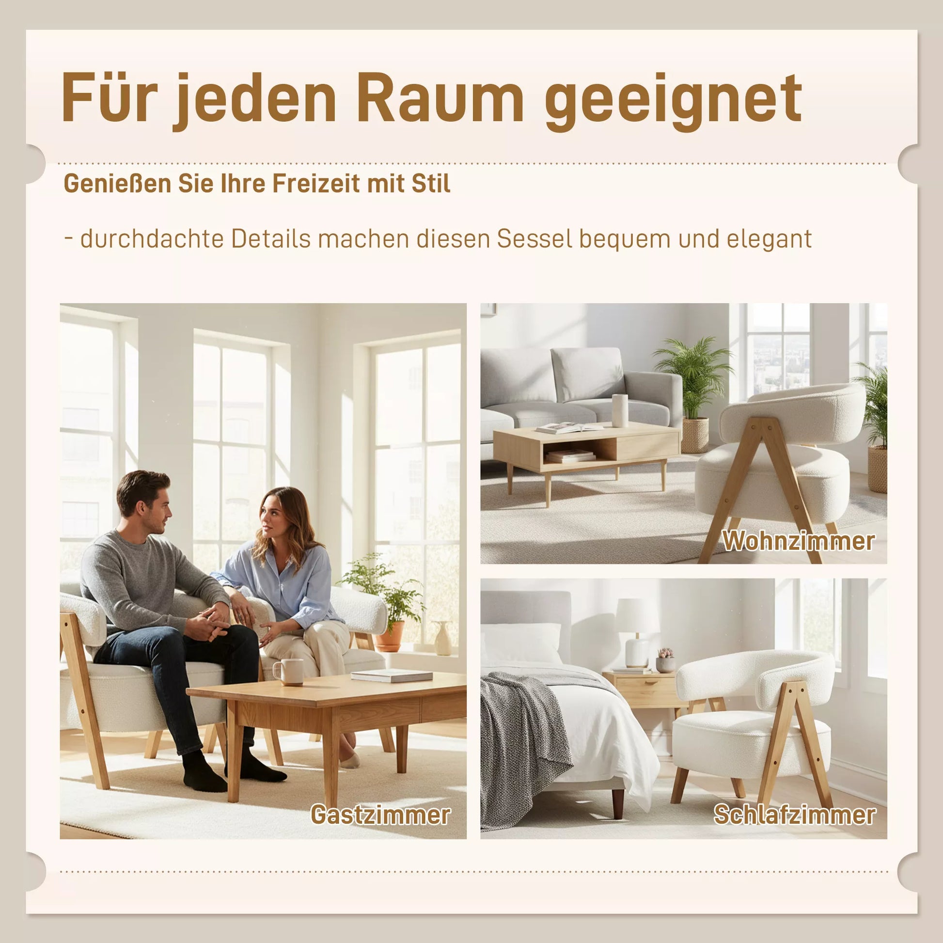 Modernus fotelis su vilnos audinio užvalkalu, akcentinis fotelis, fotelis su porankiais ir medinėmis kojomis, metaliniu rėmu, baltas