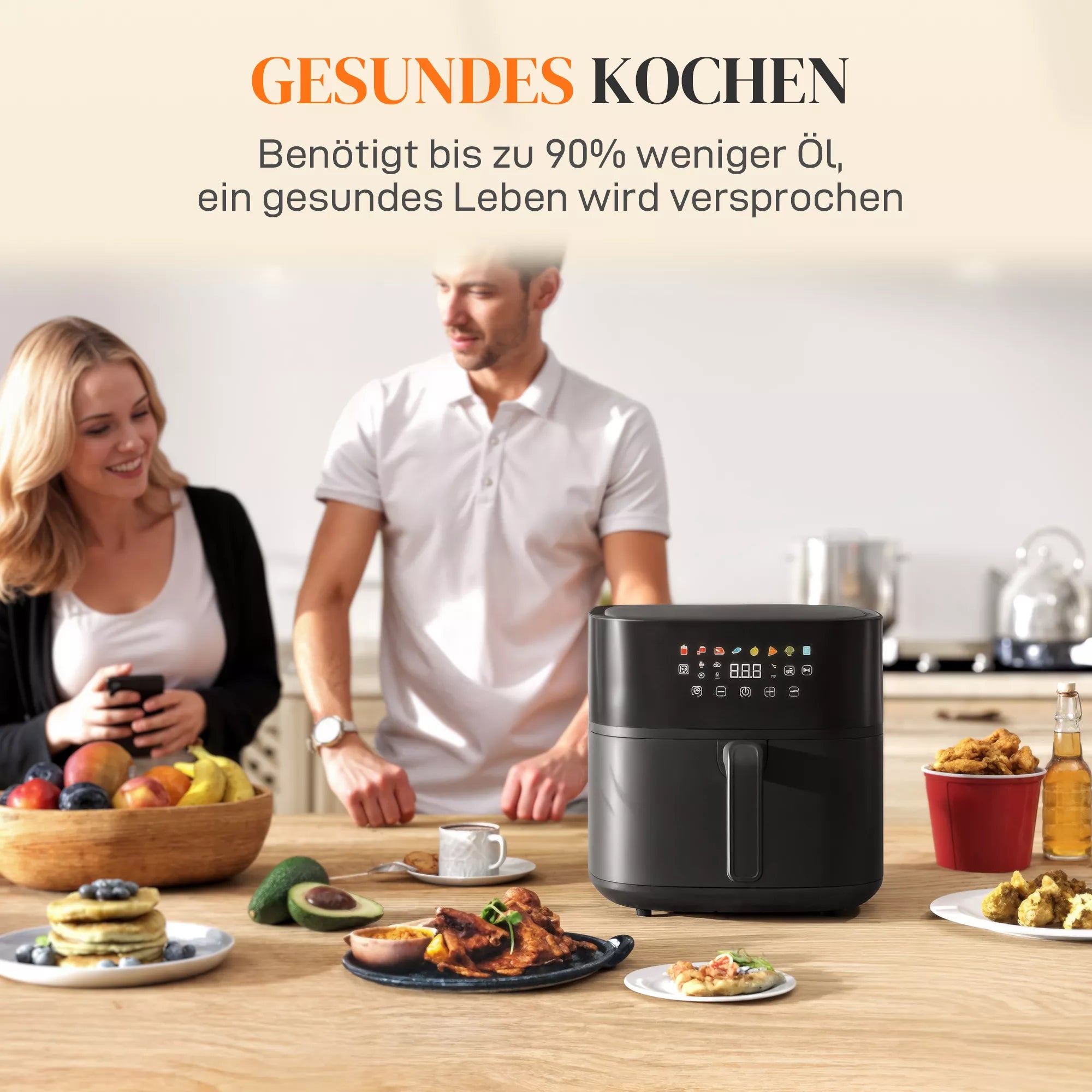 Karšto oro gruzdintuvė, „Air Fryer“, 8 programos, 8 litrai, LED ekranas, juoda