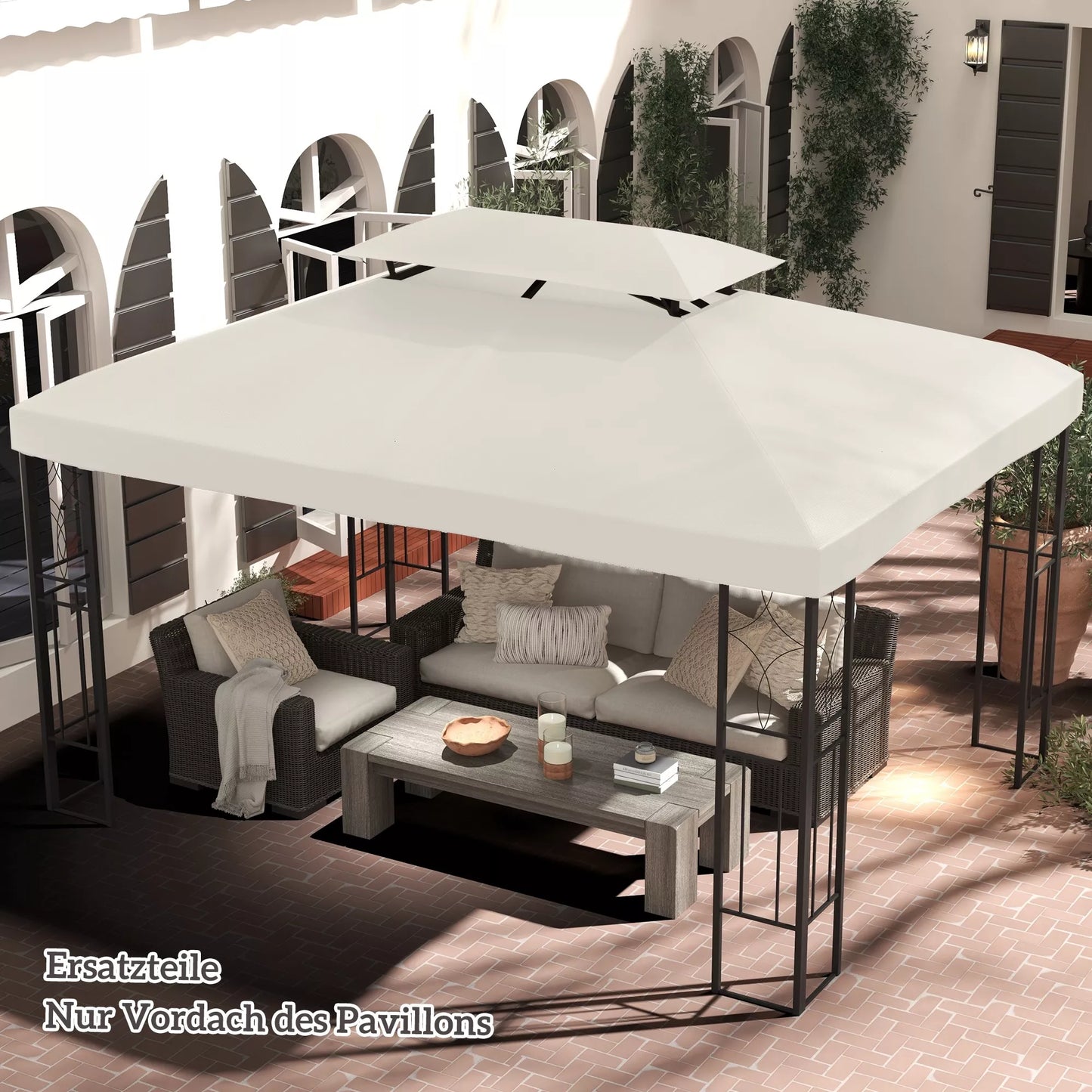 Atsarginis stogas metaliniam paviljonui 3x4m, atsparus vandeniui, su dvigubu stogu, pakeičiamas sodo paviljonui, vakarėlio palapinei, poliesterio, kreminės baltos spalvos