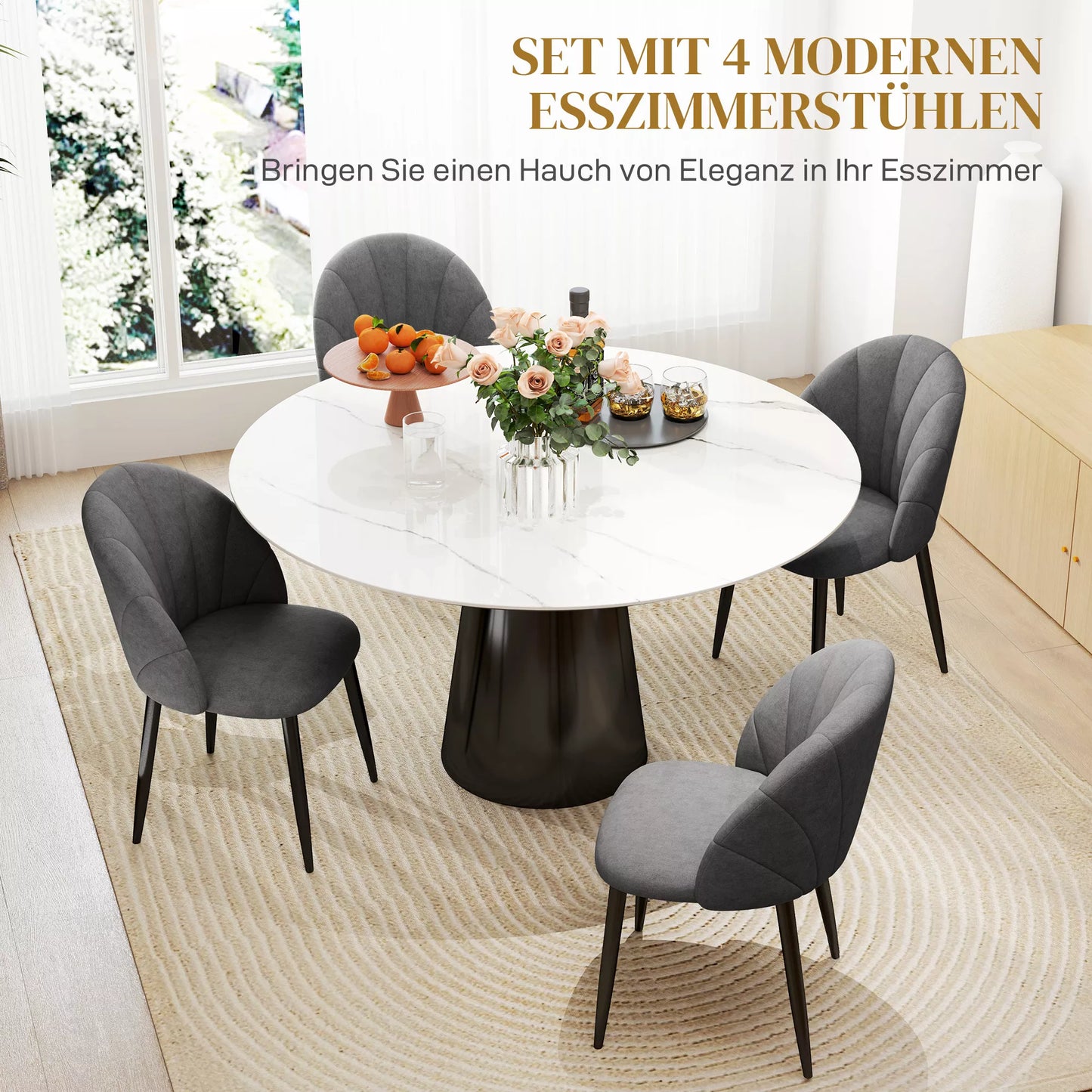 4 vnt. komplektas Valgomojo kėdės, virtuvės kėdės su aksomo išvaizda, plieninės kojos, be atramų rankoms, pilkos spalvos