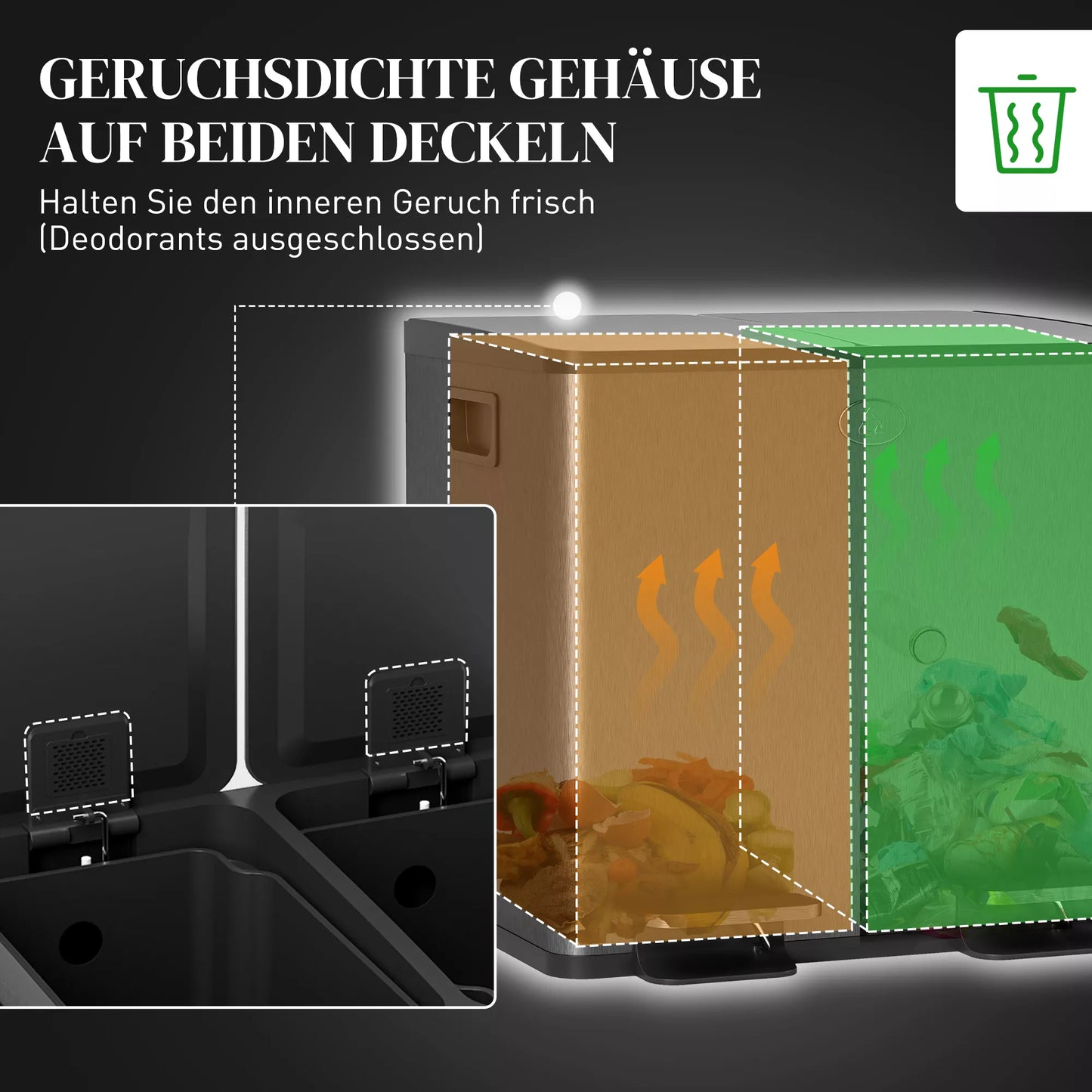 2 x 15 L dviguba šiukšliadėžė, su pedalu, lengva valyti, nerūdijantis plienas, plastikas, juoda