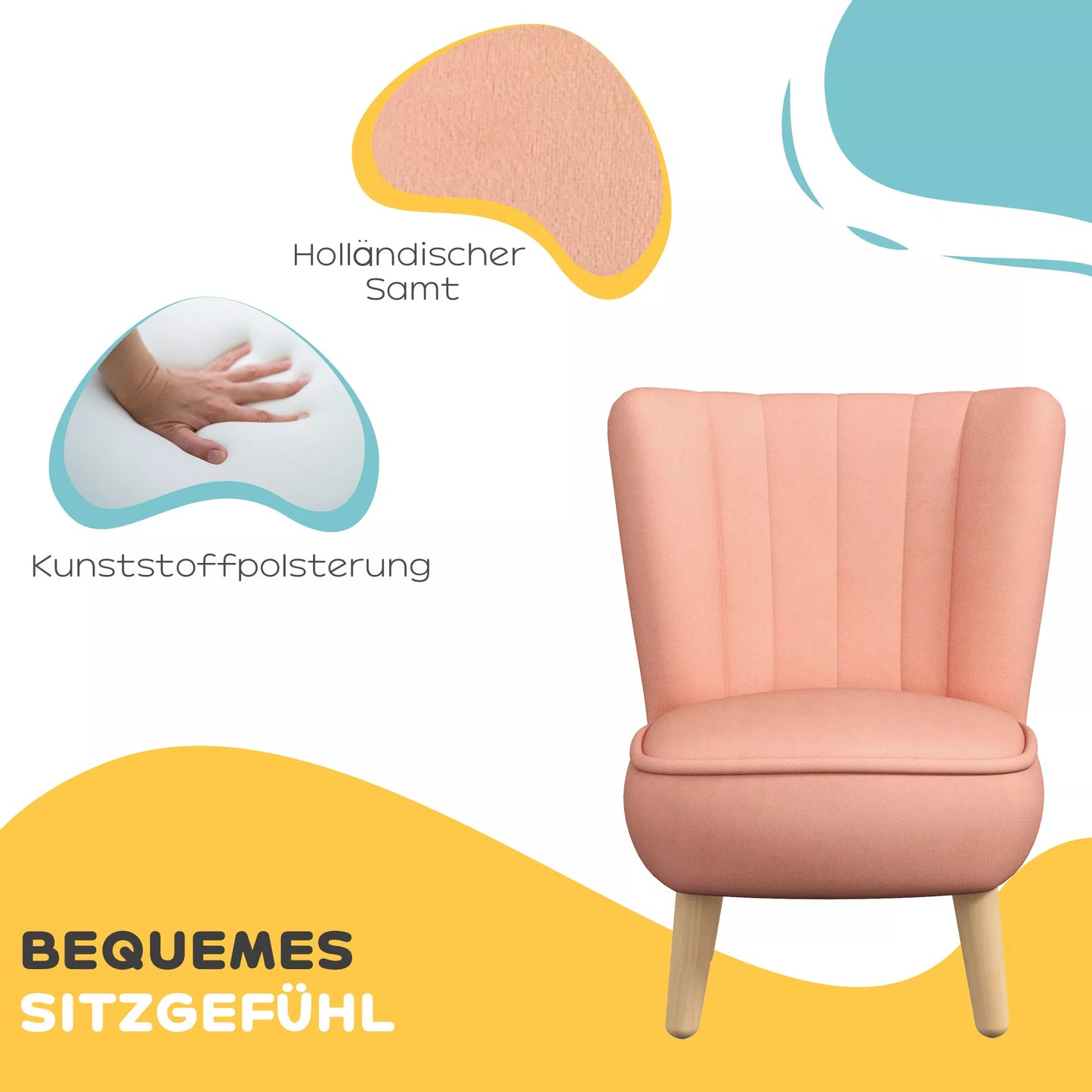 Vaikiškas fotelis, aksominė išvaizda, 3-7 metų vaikams, iki 45 kg, medinis rėmas, 44x45x56,5cm, rožinis