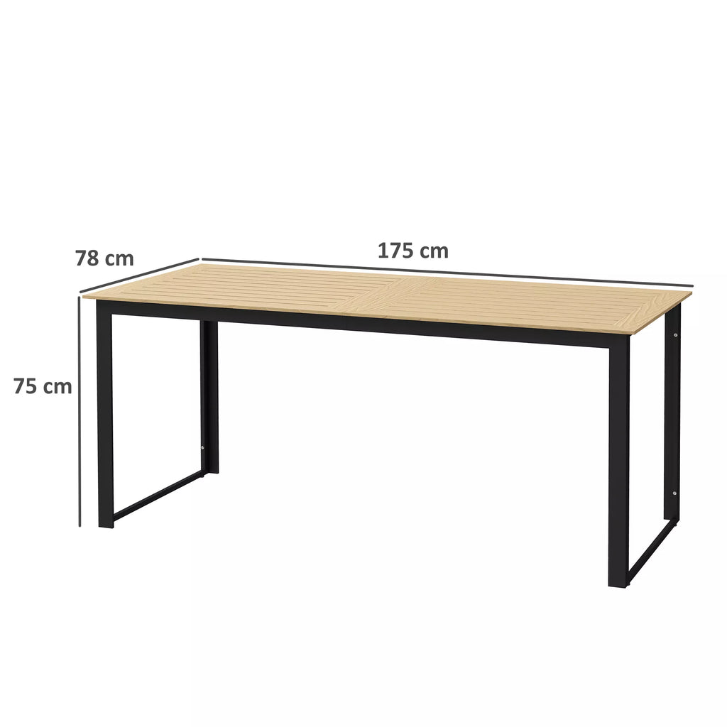 Sodo stalas iš metalo 175x78 cm Atsparus atmosferos poveikiui balkono stalas su medžio imitacija, neslidus valgomojo stalas Juodas